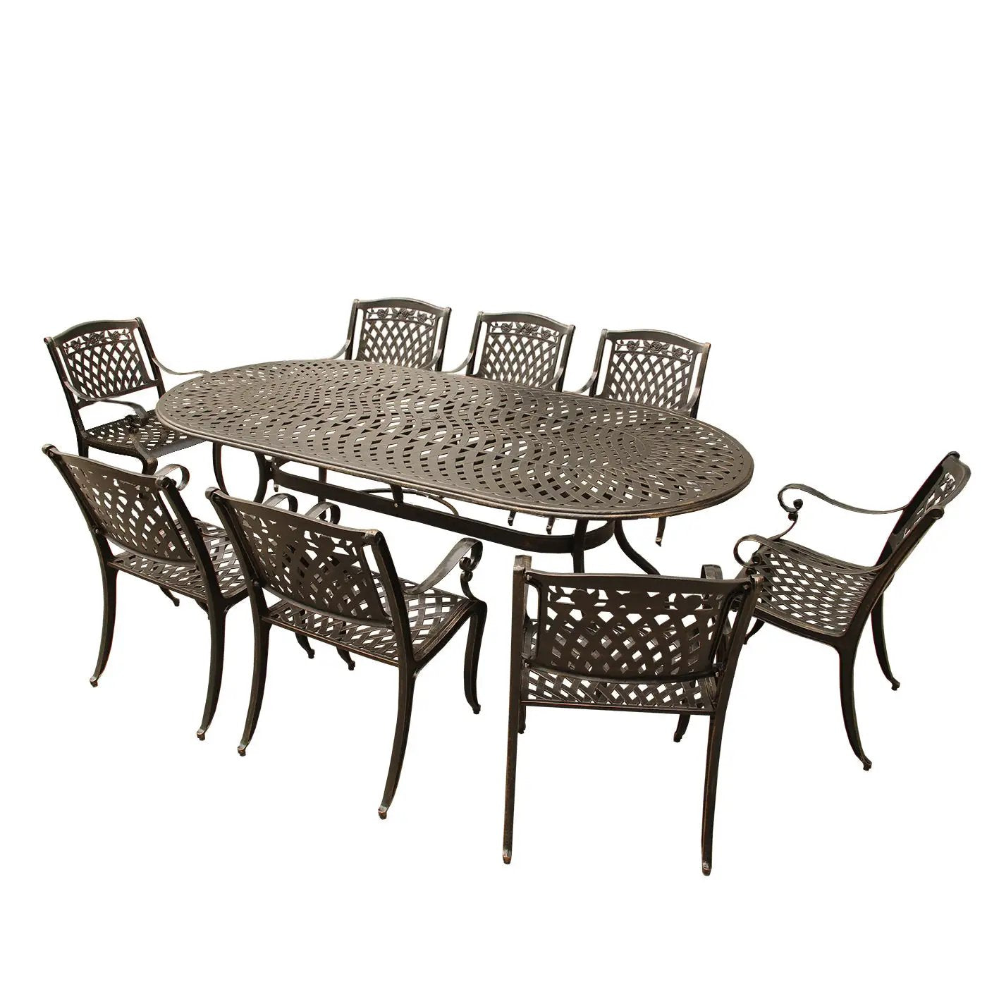 Outdoor Aluminum 9pc Large Oval Patio Dining Set and Eight Chairs by Sharicks