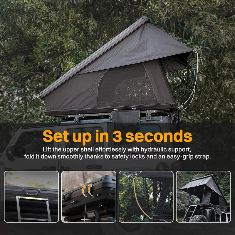Trailora Nova Aluminum Hard-Shell Rooftop Tent With Ladder, Tri-Color LED Lighting, And Memory Foam Mattress [2-3 People] (SAK57409) by SAKSBY WHOLESALE