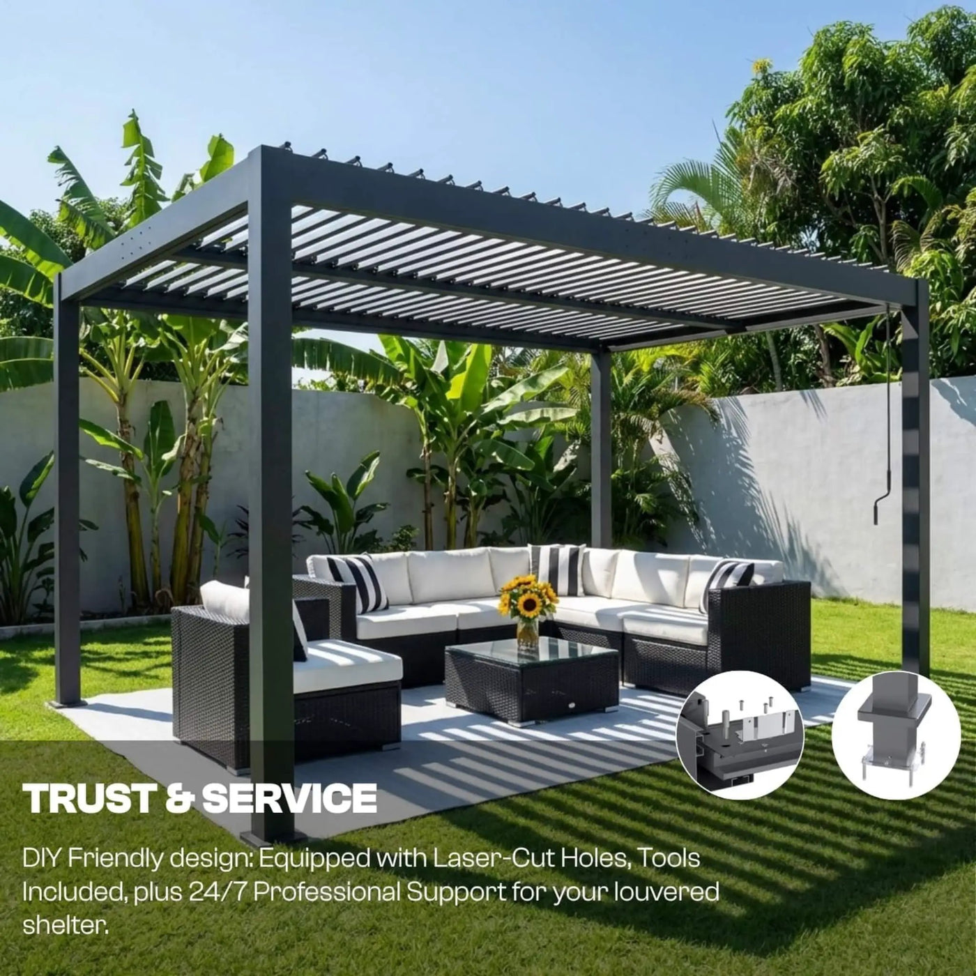 Alora Aluminum Louvered Pergola Kit With Adjustable Roof & Drainage (SAK94316) by SAKSBY WHOLESALE