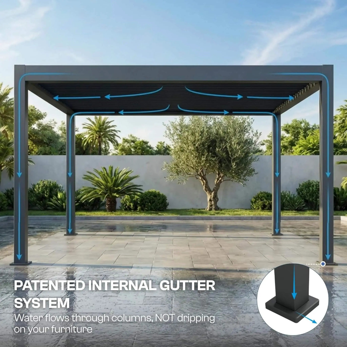 Alora Aluminum Louvered Pergola Kit With Adjustable Roof & Drainage (SAK94316) by SAKSBY WHOLESALE