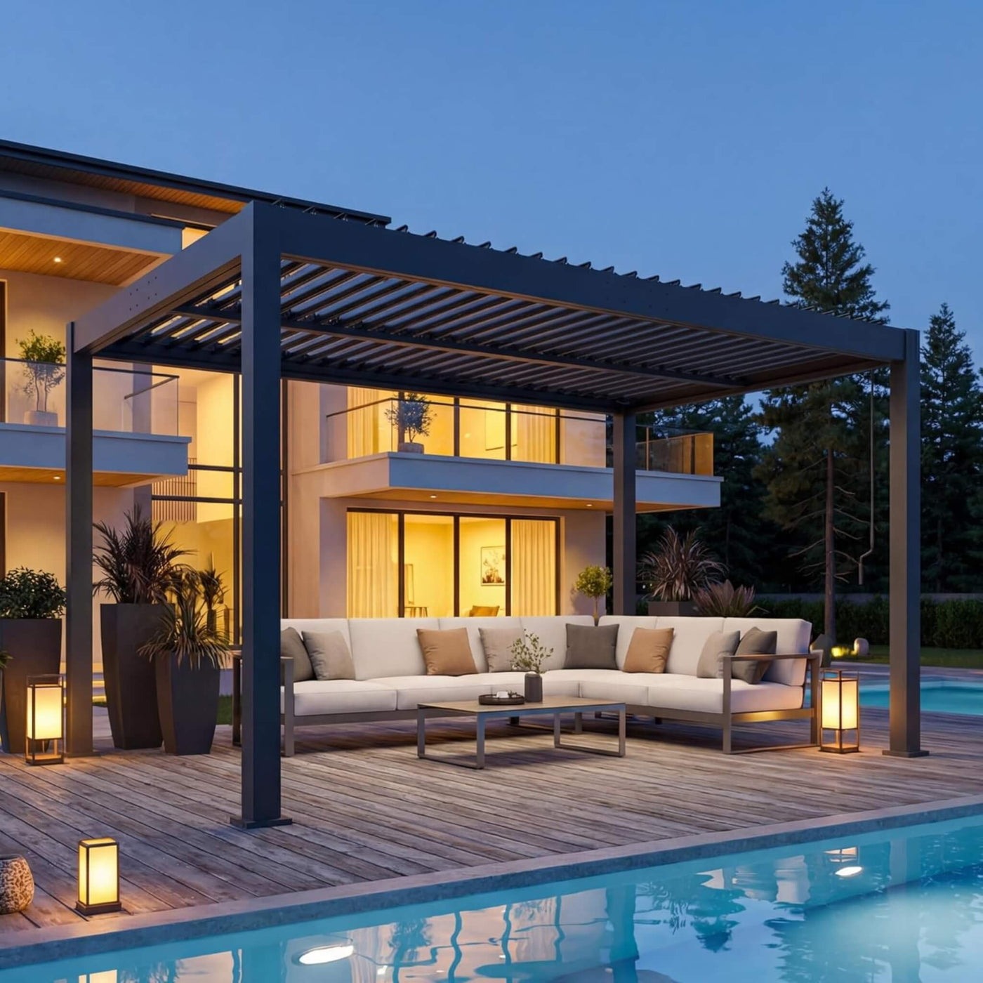 Alora Aluminum Louvered Pergola Kit With Adjustable Roof & Drainage (SAK94316) by SAKSBY WHOLESALE