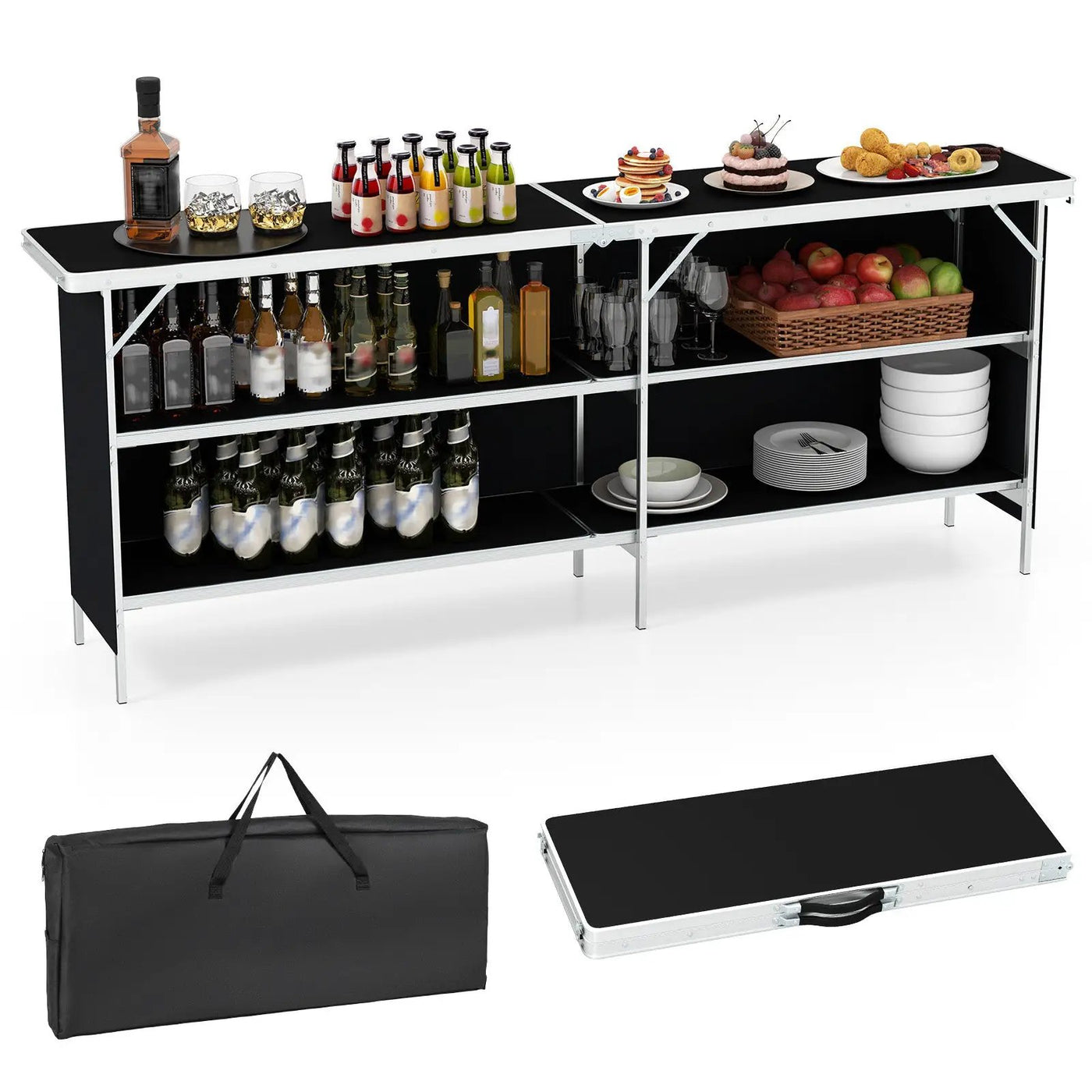 Aluminum Portable Picnic Table with 2-Tier Open Shelves and Spacious Tabletop by DirectDeals