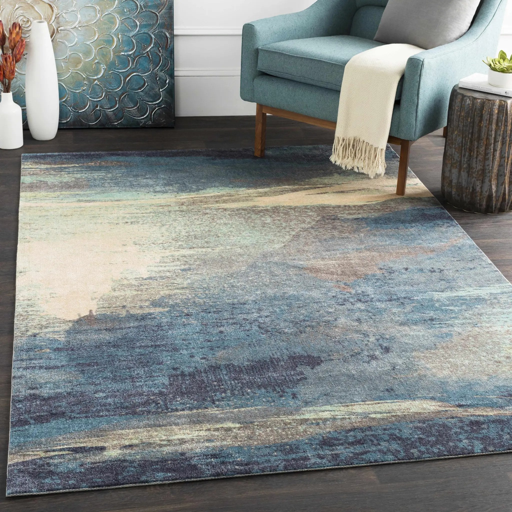 Alvaton Abstract Blue Rug by Boutique Rugs