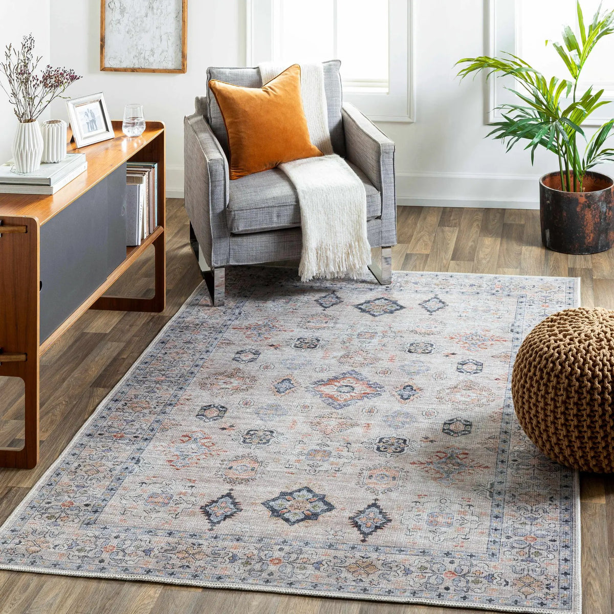 Beige Beckett Vintage Washable Area Rug by Hauteloom