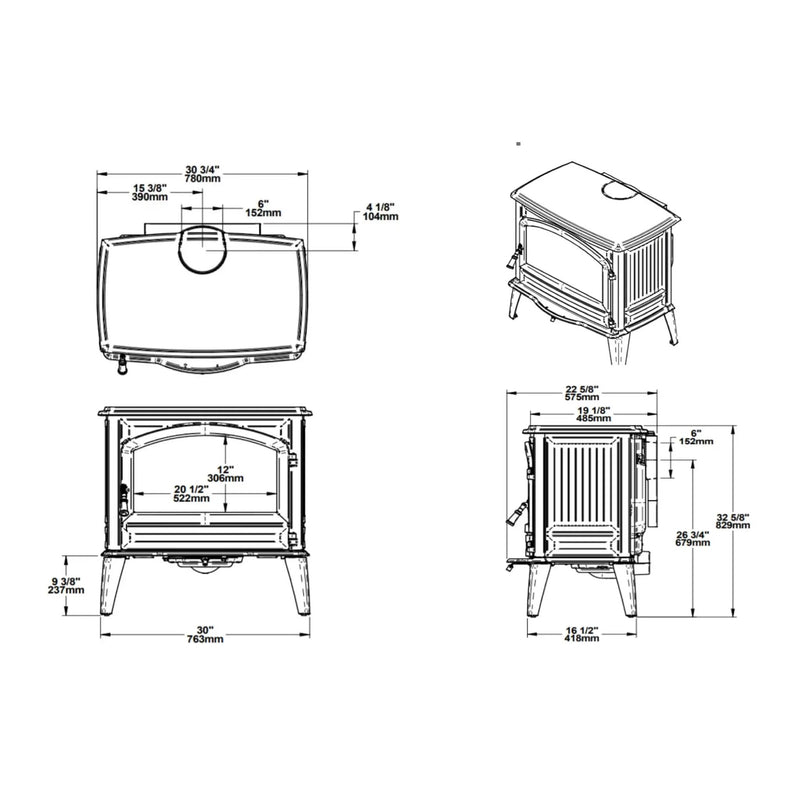 Amantii Lynwood Wood Burning Cast Iron Stove Fireplace [LYNWOOD-W76] (SAK25618) by SAKSBY WHOLESALE