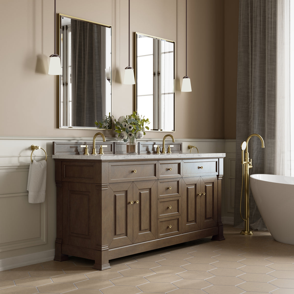 James Martin Brookfield 72" Double Bathroom Vanity, Pecan, view 40