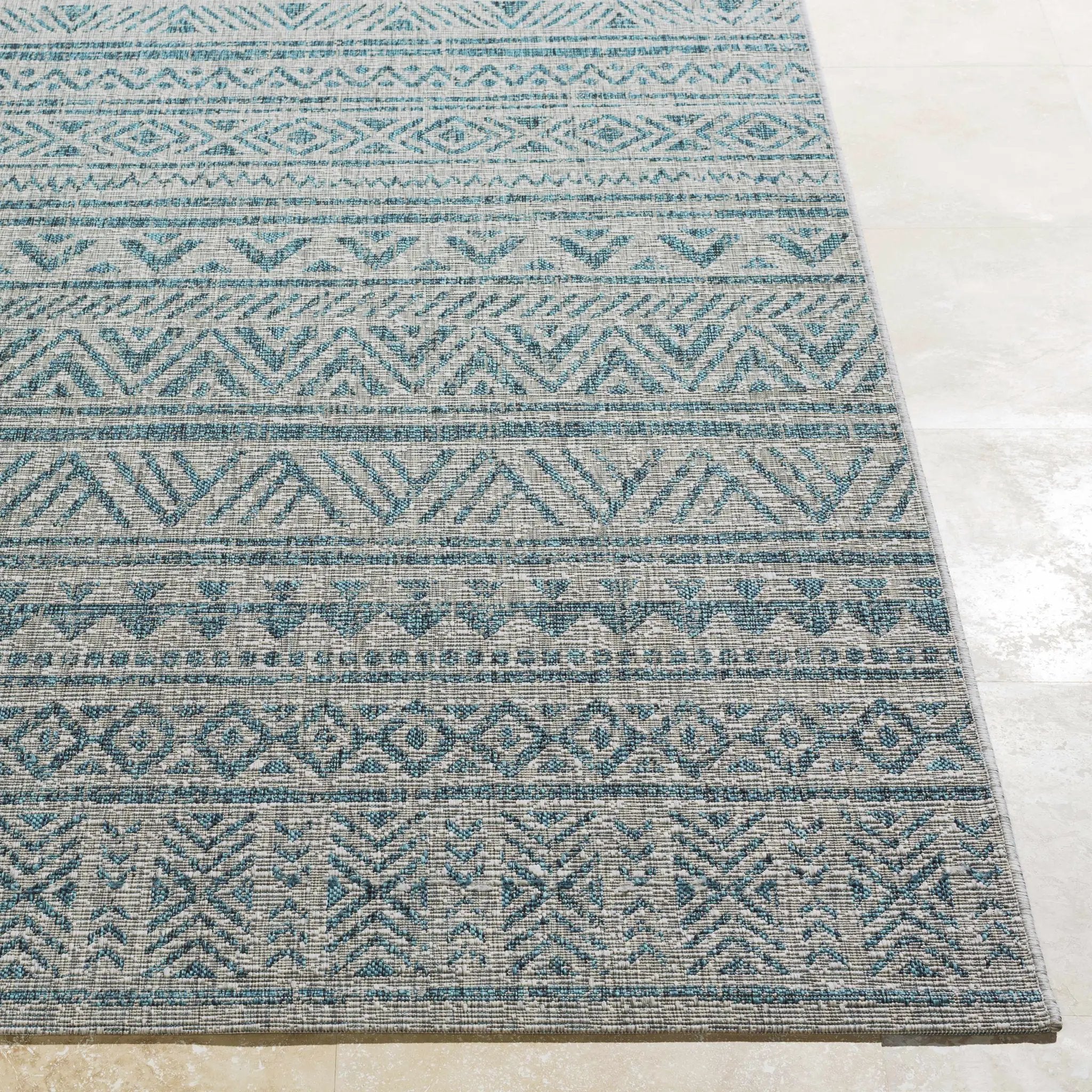 Novato Aqua All Over Pattern Performance Outdoor Rug by Boutique Rugs