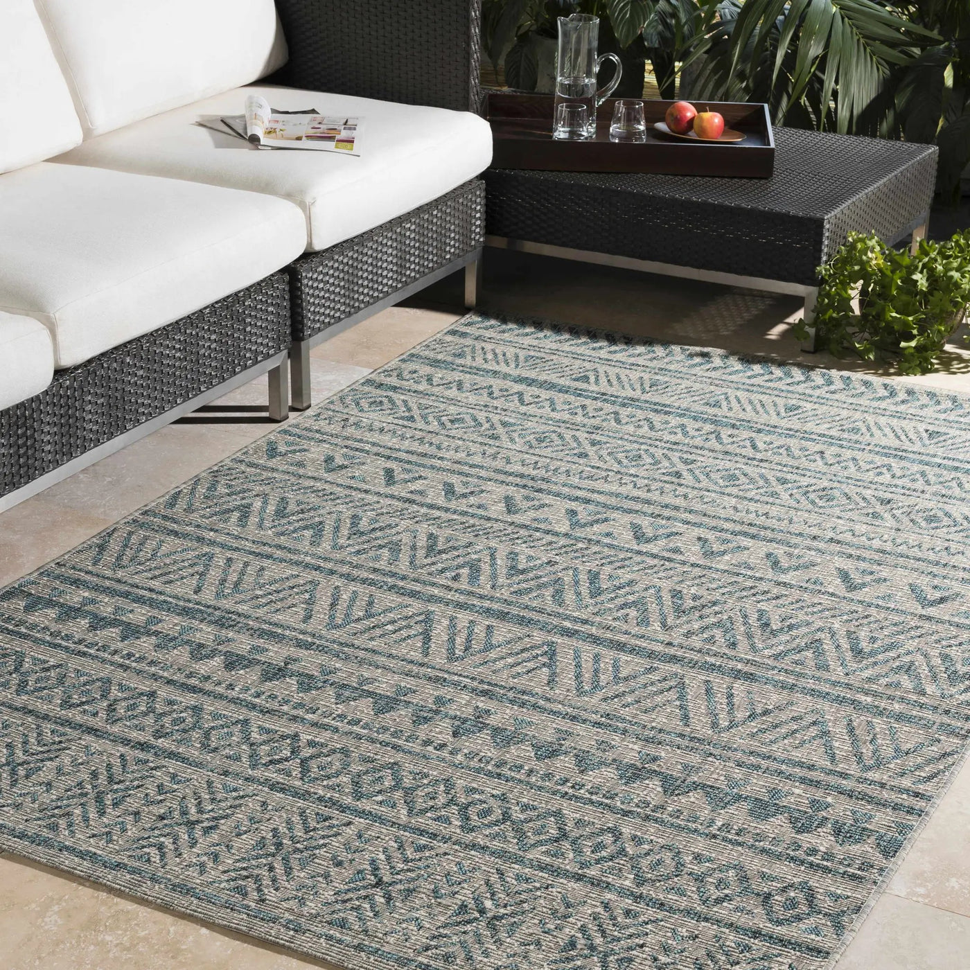 Novato Aqua All Over Pattern Performance Outdoor Rug by Boutique Rugs