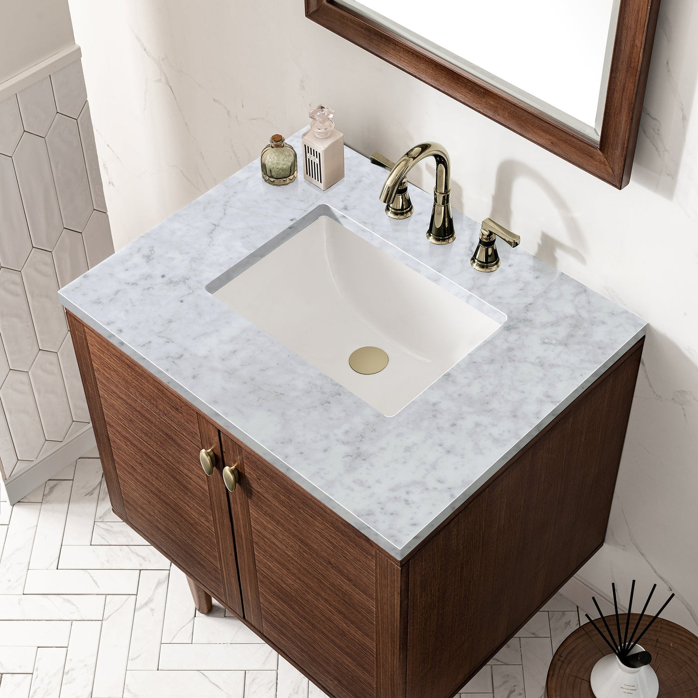 James Martin Amberly 30" Dual Mount Single Bathroom Vanity, Mid-Century Walnut by James Martin