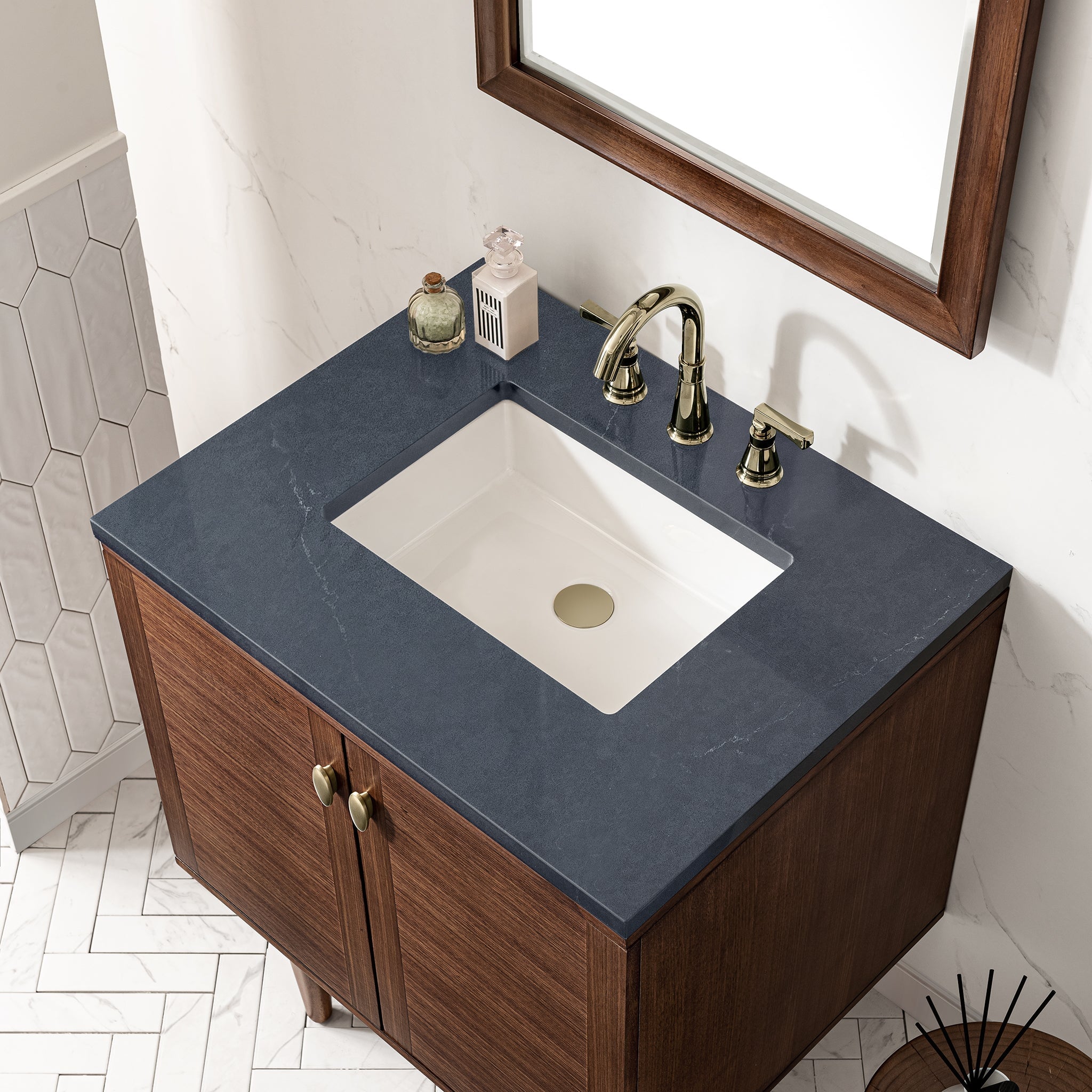 James Martin Amberly 30" Dual Mount Single Bathroom Vanity, Mid-Century Walnut by James Martin