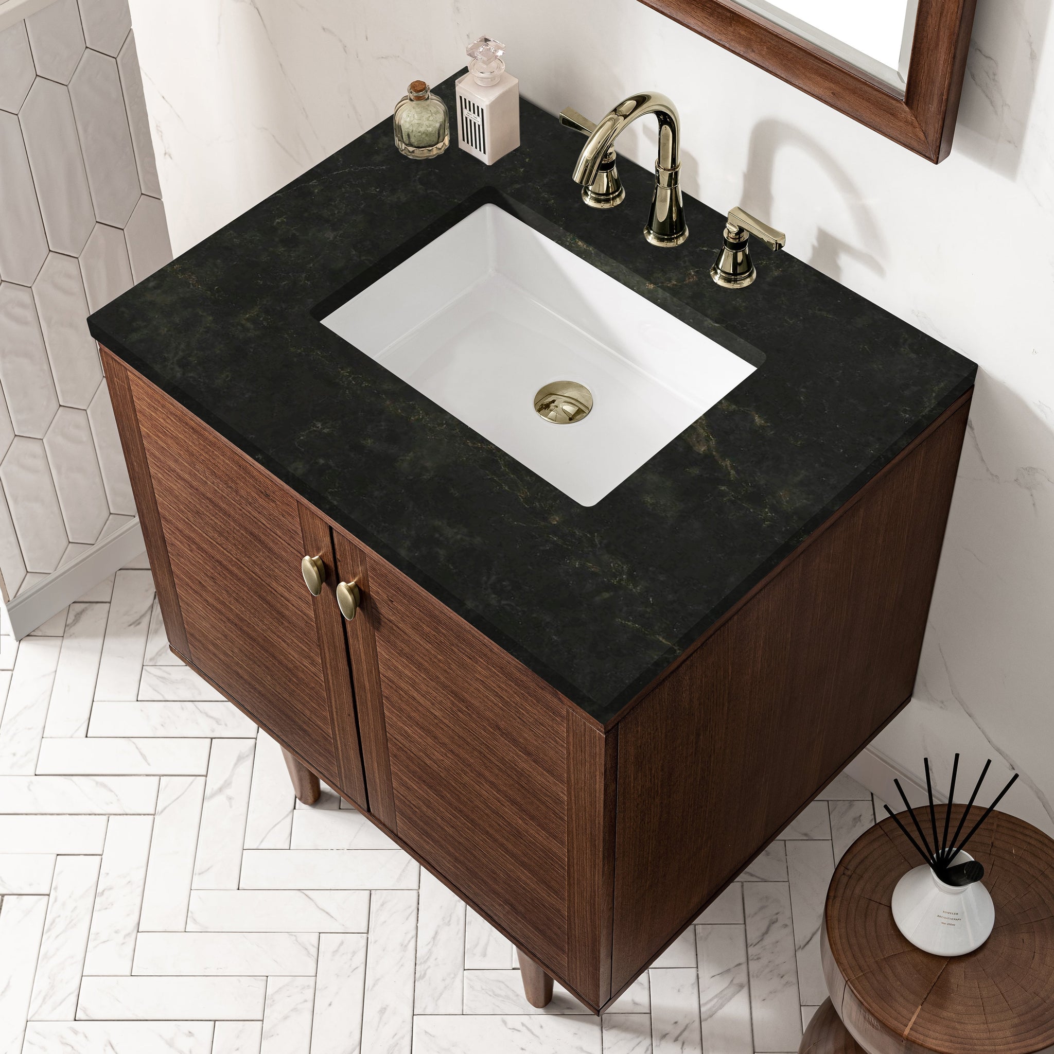 James Martin Amberly 30" Dual Mount Single Bathroom Vanity, Mid-Century Walnut by James Martin