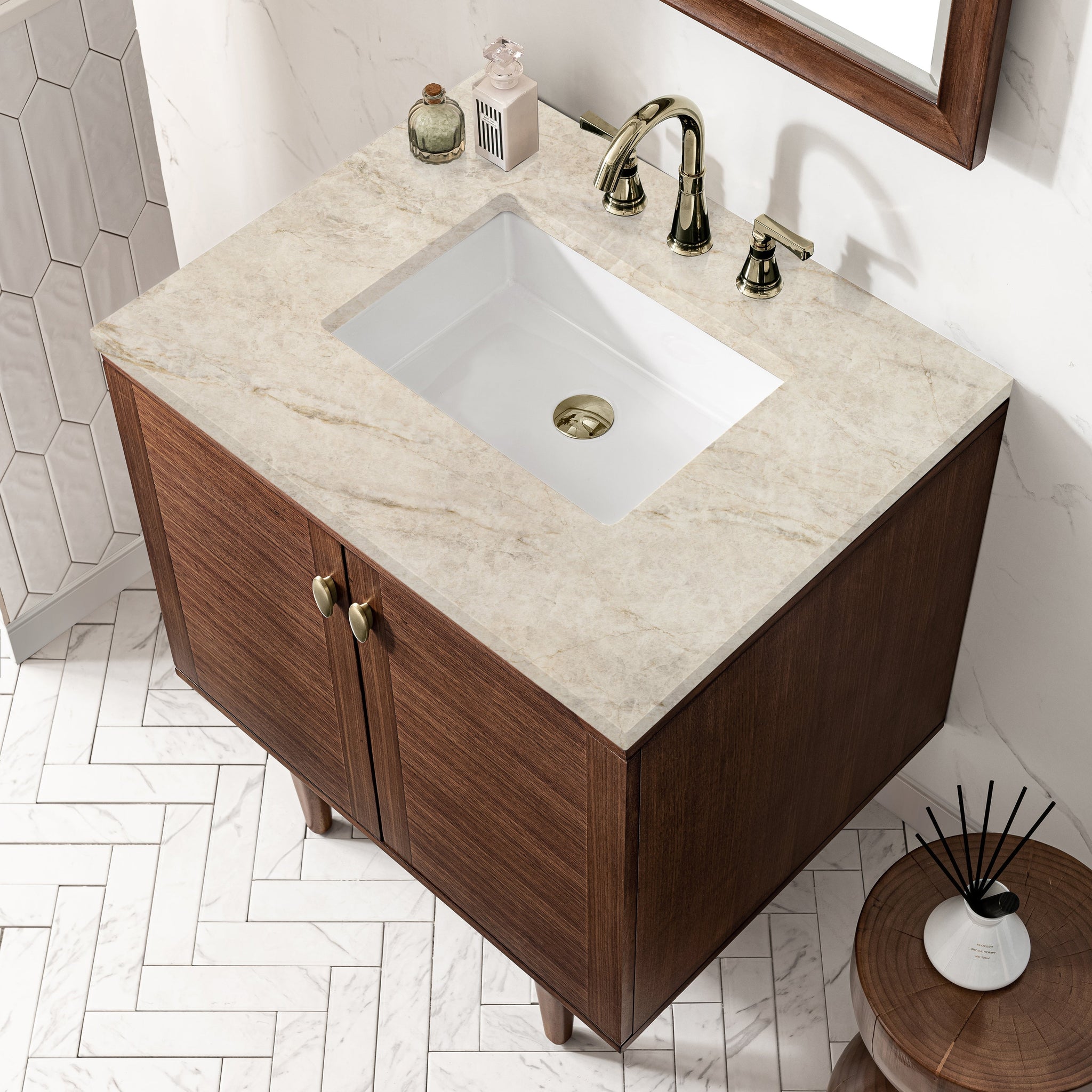 James Martin Amberly 30" Dual Mount Single Bathroom Vanity, Mid-Century Walnut by James Martin