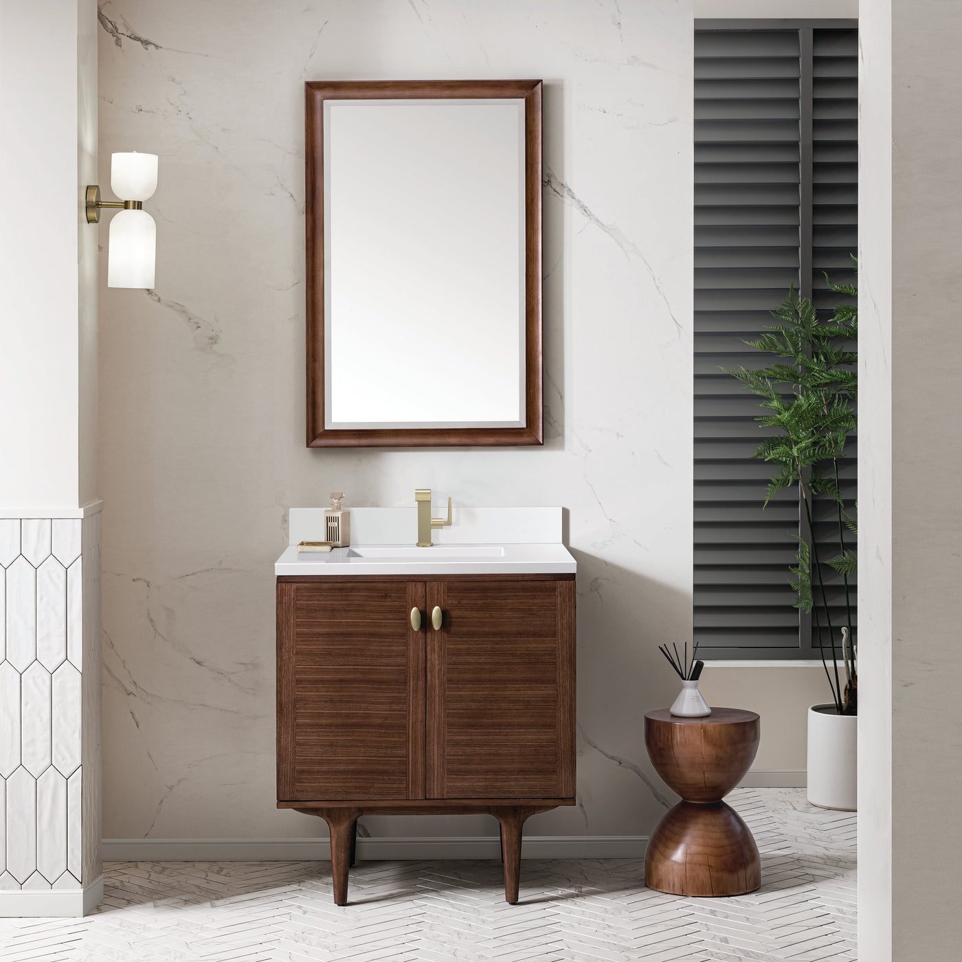 James Martin Amberly 30" Dual Mount Single Bathroom Vanity, Mid-Century Walnut by James Martin
