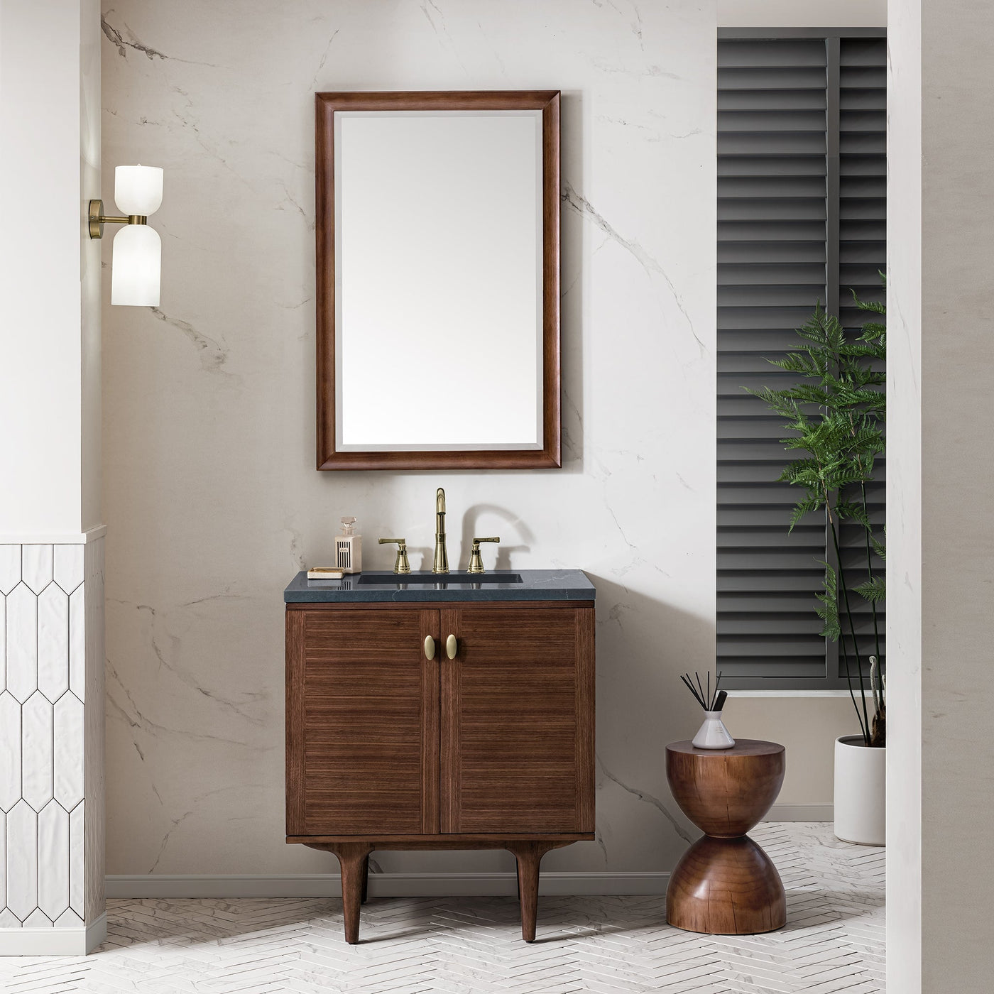 James Martin Amberly 30" Dual Mount Single Bathroom Vanity, Mid-Century Walnut by James Martin