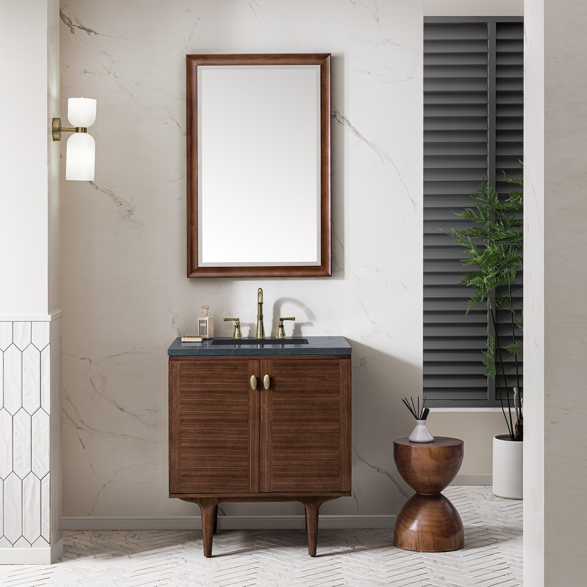 James Martin Amberly 30" Dual Mount Single Bathroom Vanity, Mid-Century Walnut by James Martin