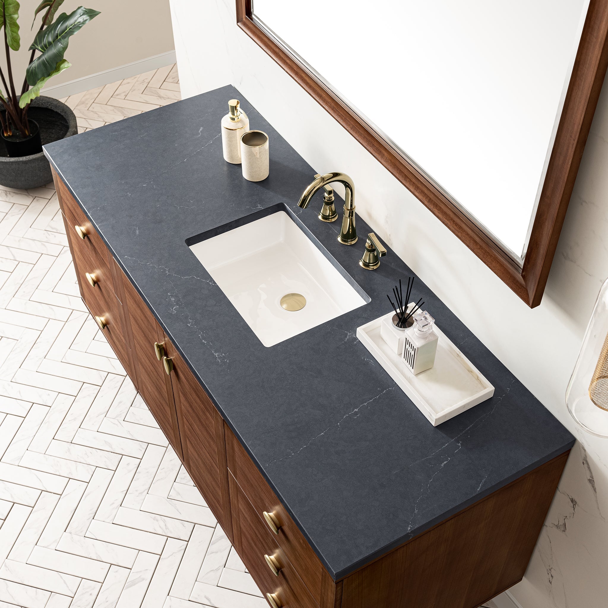 James Martin Amberly 60" Dual Mount Single Bathroom Vanity, Mid-Century Walnut by James Martin