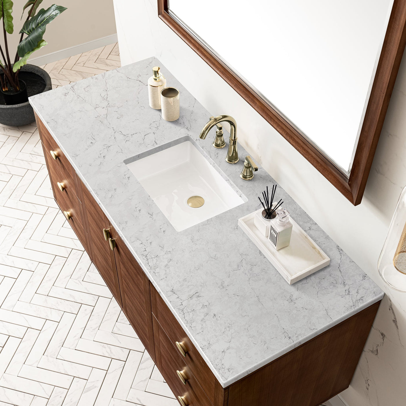 James Martin Amberly 60" Dual Mount Single Bathroom Vanity, Mid-Century Walnut by James Martin