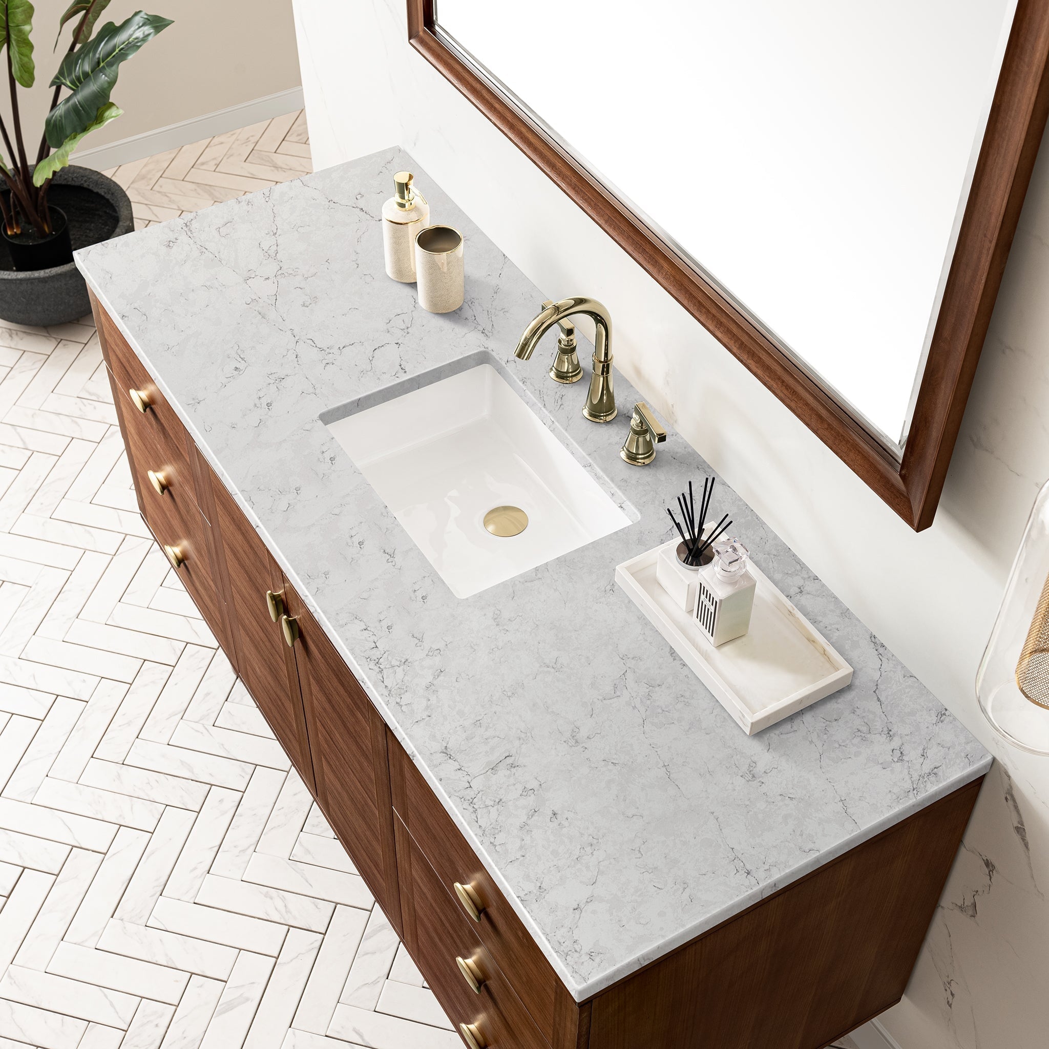 James Martin Amberly 60" Dual Mount Single Bathroom Vanity, Mid-Century Walnut by James Martin
