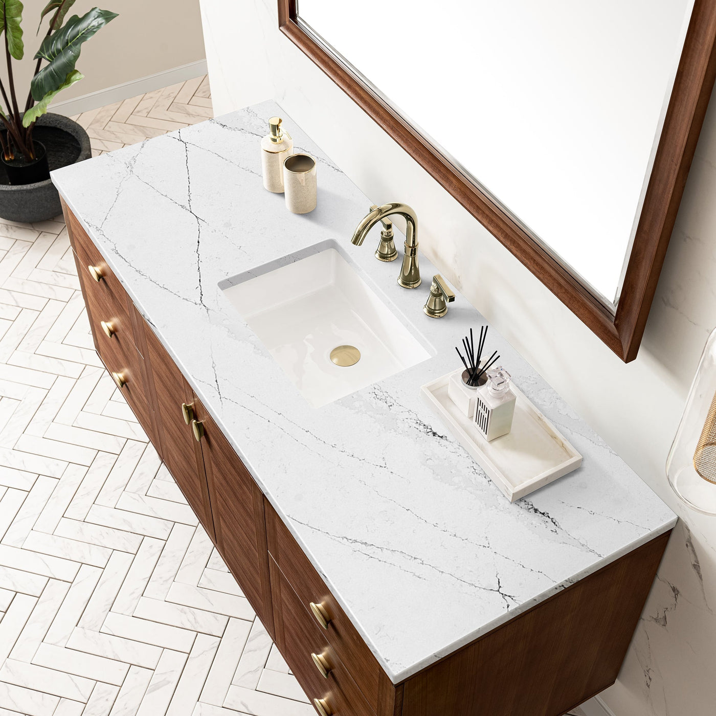 James Martin Amberly 60" Dual Mount Single Bathroom Vanity, Mid-Century Walnut by James Martin
