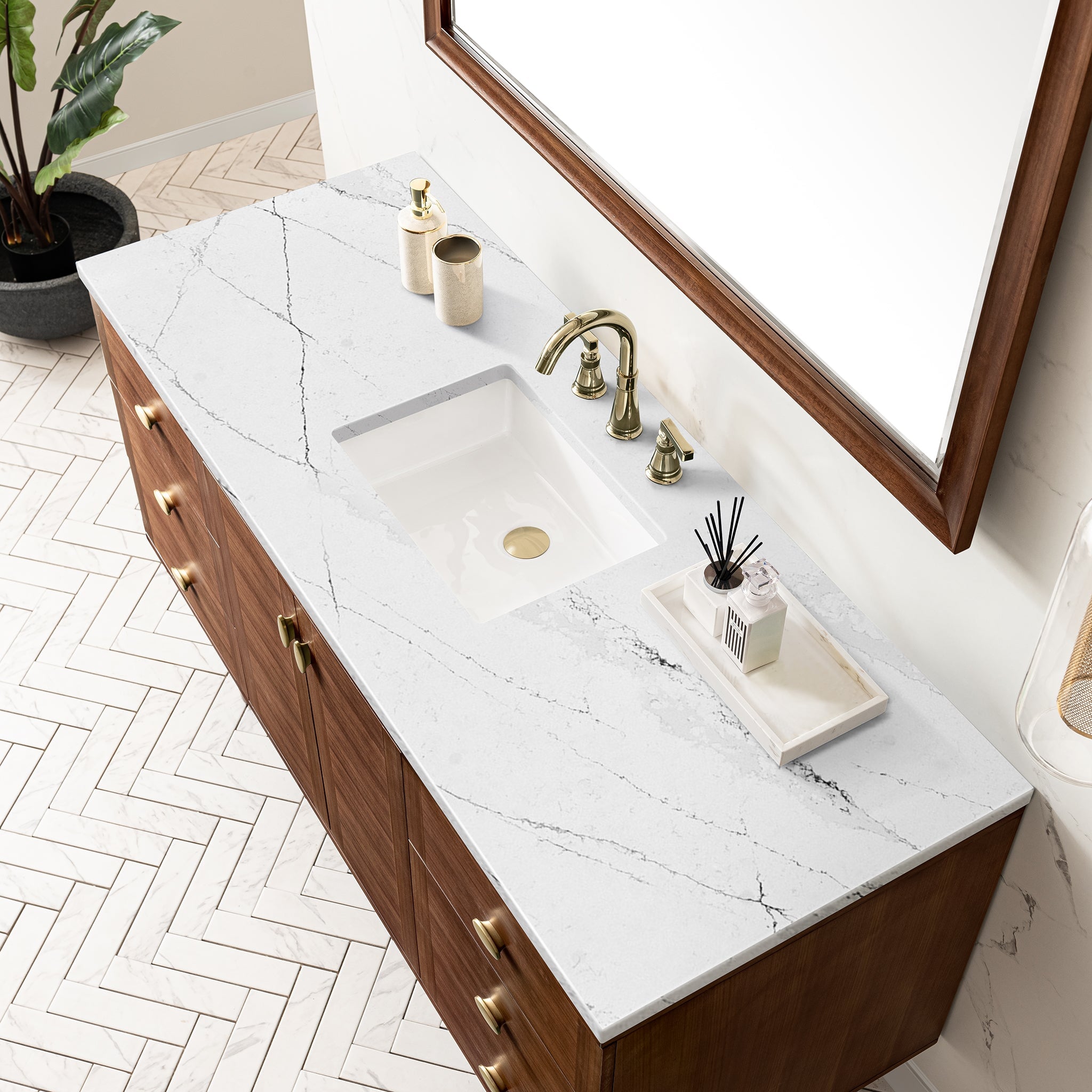 James Martin Amberly 60" Dual Mount Single Bathroom Vanity, Mid-Century Walnut by James Martin