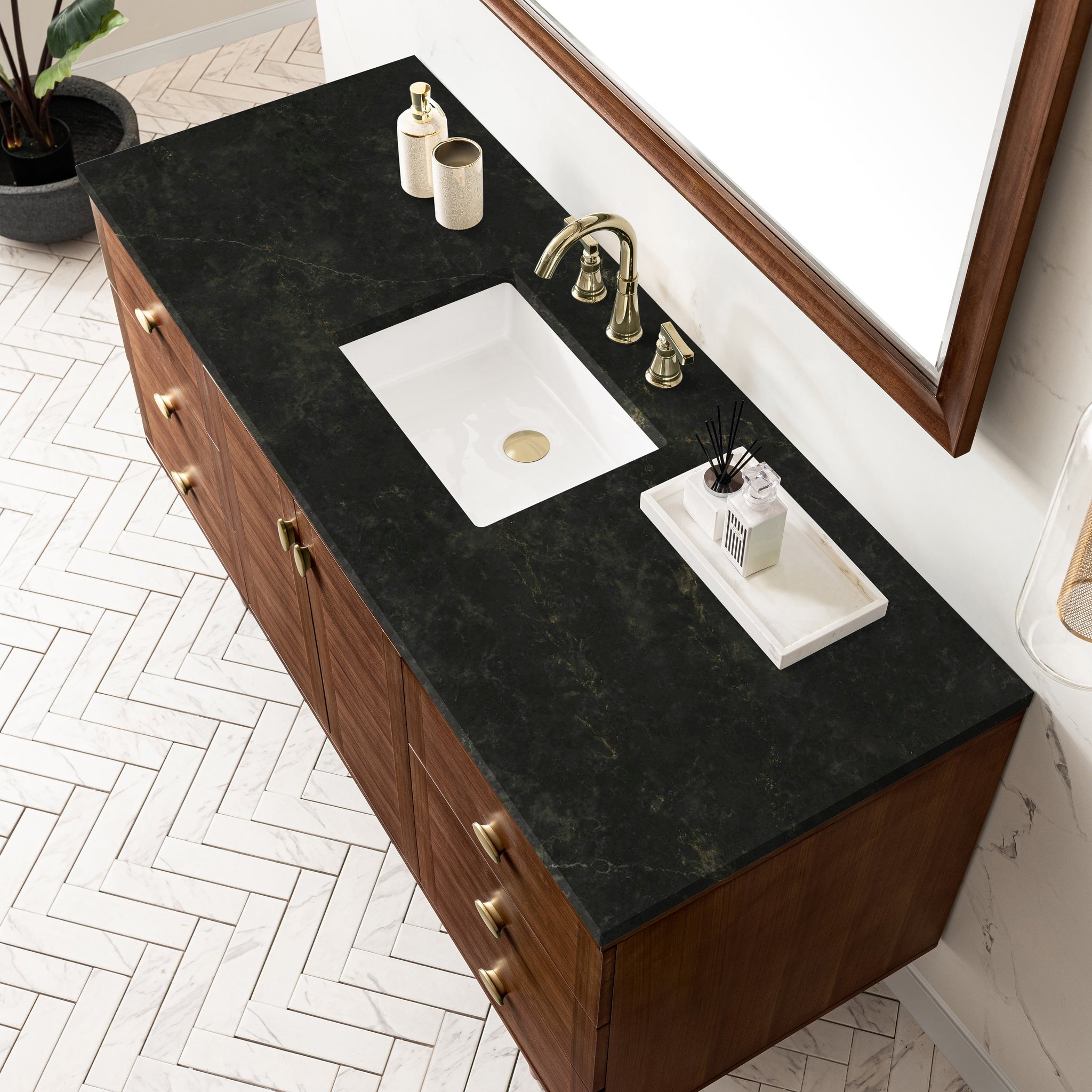 James Martin Amberly 60" Dual Mount Single Bathroom Vanity, Mid-Century Walnut by James Martin