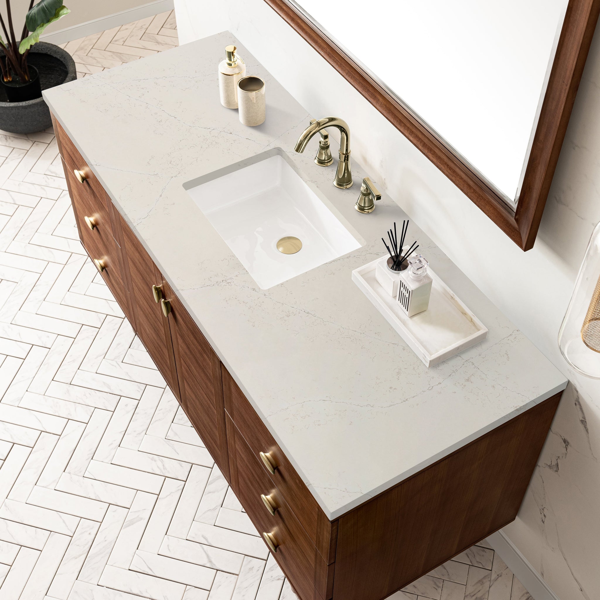 James Martin Amberly 60" Dual Mount Single Bathroom Vanity, Mid-Century Walnut by James Martin