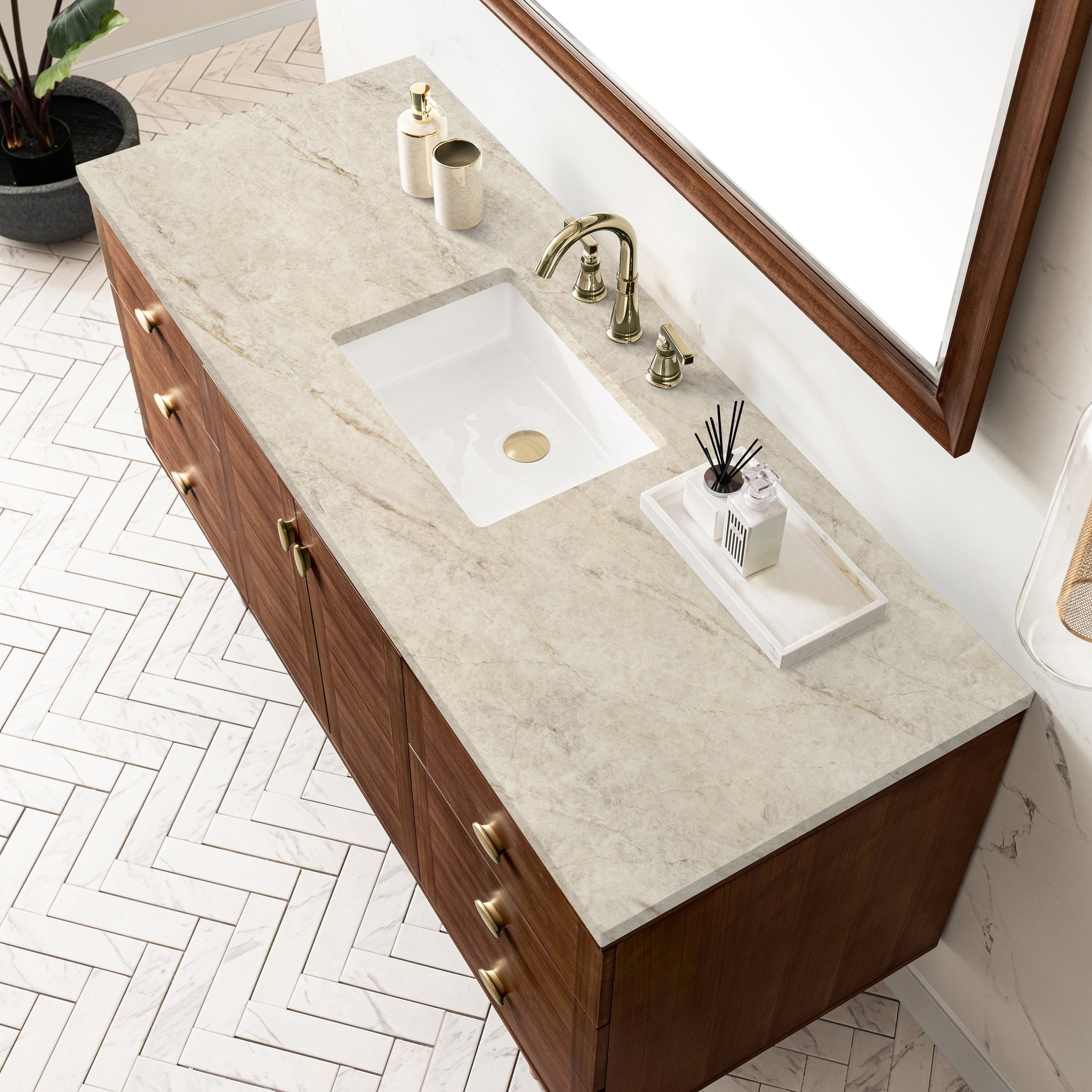 James Martin Amberly 60" Dual Mount Single Bathroom Vanity, Mid-Century Walnut by James Martin