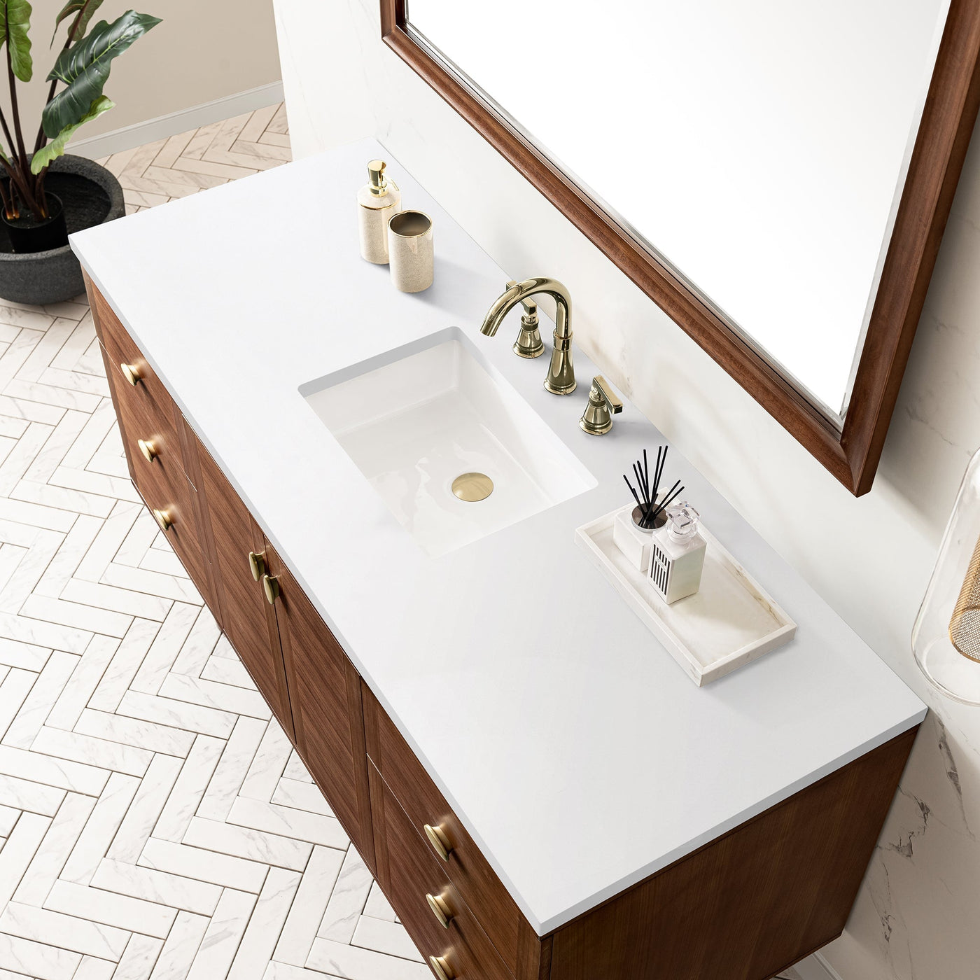 James Martin Amberly 60" Dual Mount Single Bathroom Vanity, Mid-Century Walnut by James Martin