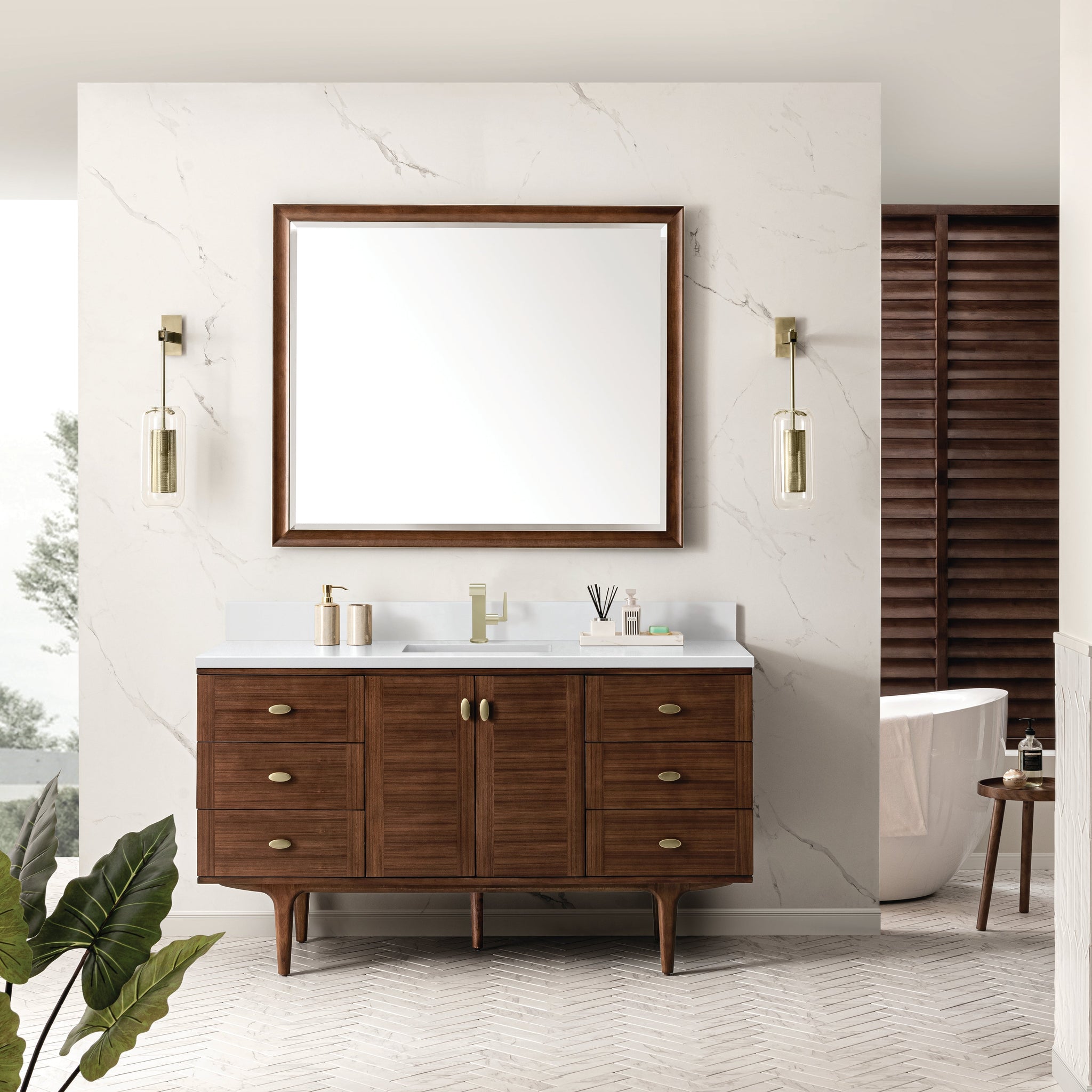 James Martin Amberly 60" Dual Mount Single Bathroom Vanity, Mid-Century Walnut by James Martin