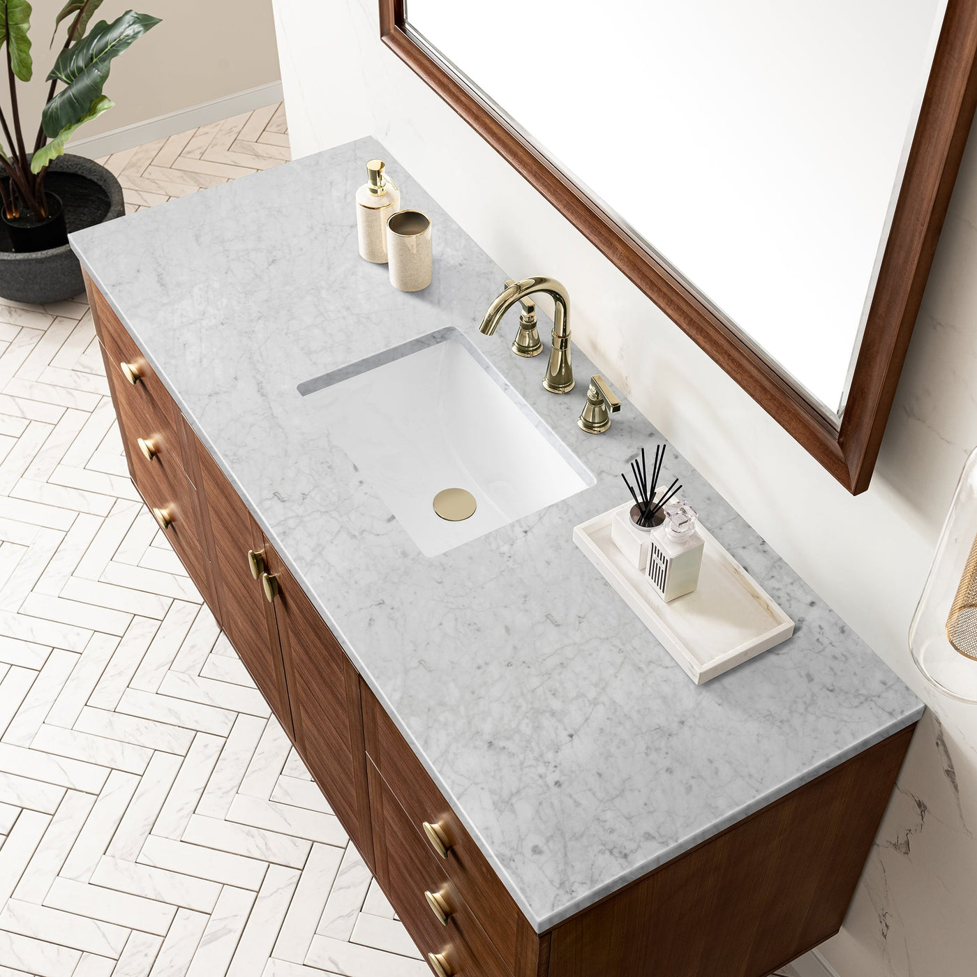 James Martin Amberly 60" Dual Mount Single Bathroom Vanity, Mid-Century Walnut by James Martin