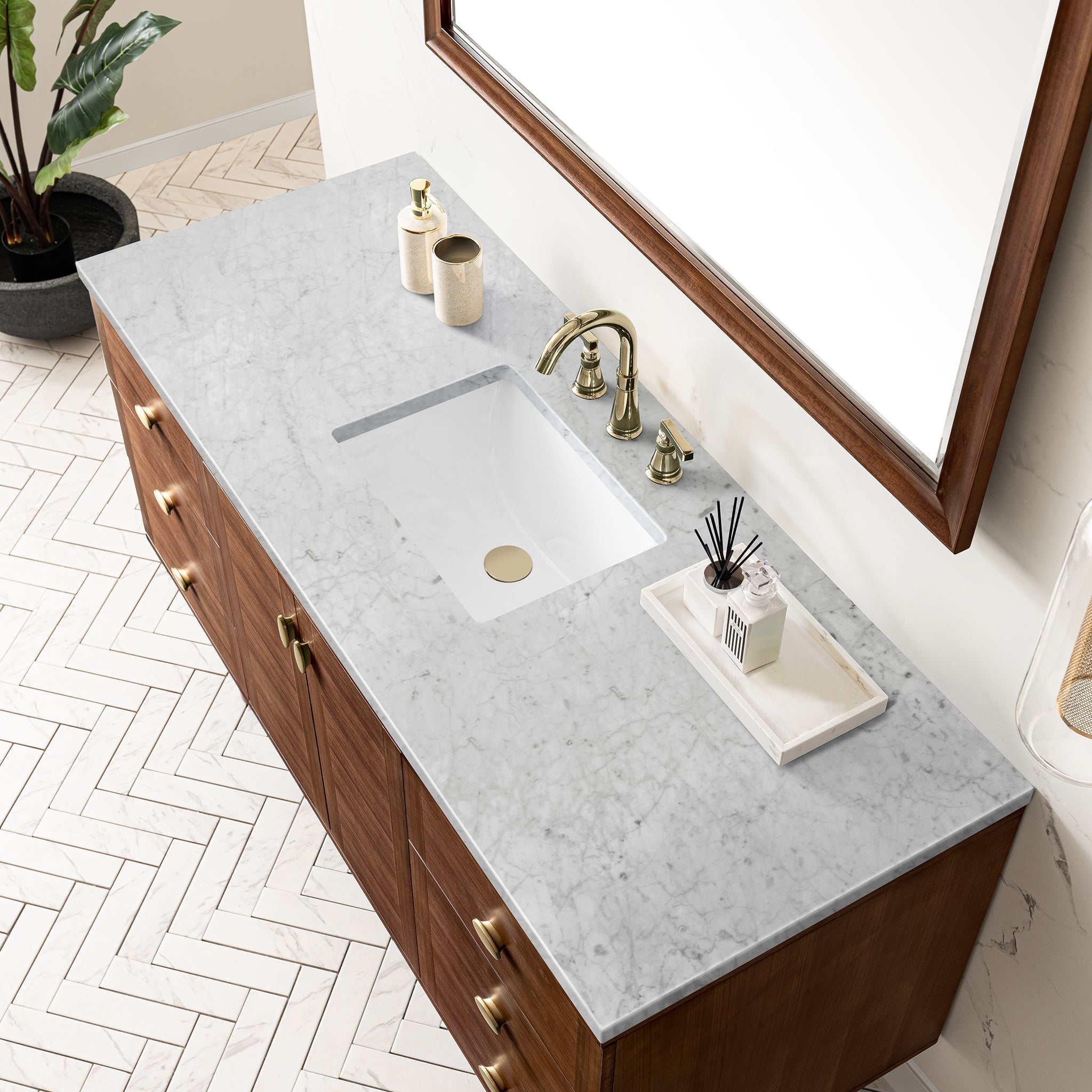 James Martin Amberly 60" Dual Mount Single Bathroom Vanity, Mid-Century Walnut by James Martin
