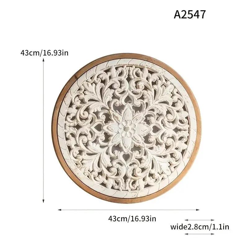 American Style Countryside Retro Carved Flower Design Wall Hanging for Homestay Entrance Living Room Wall Decoration Pendant Circular Wall Hanging by House Of Avana
