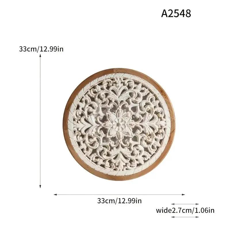 American Style Countryside Retro Carved Flower Design Wall Hanging for Homestay Entrance Living Room Wall Decoration Pendant Circular Wall Hanging by House Of Avana
