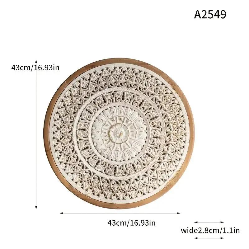 American Style Countryside Retro Carved Flower Design Wall Hanging for Homestay Entrance Living Room Wall Decoration Pendant Circular Wall Hanging by House Of Avana