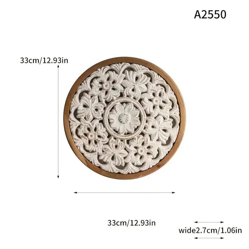 American Style Countryside Retro Carved Flower Design Wall Hanging for Homestay Entrance Living Room Wall Decoration Pendant Circular Wall Hanging by House Of Avana
