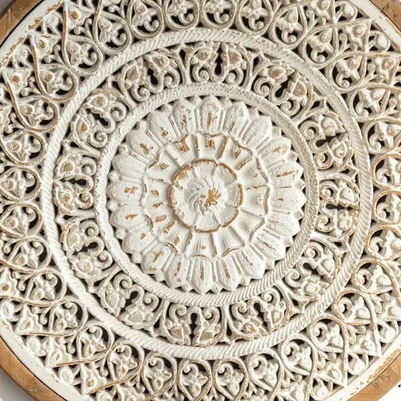 American Style Countryside Retro Carved Flower Design Wall Hanging for Homestay Entrance Living Room Wall Decoration Pendant Circular Wall Hanging by House Of Avana