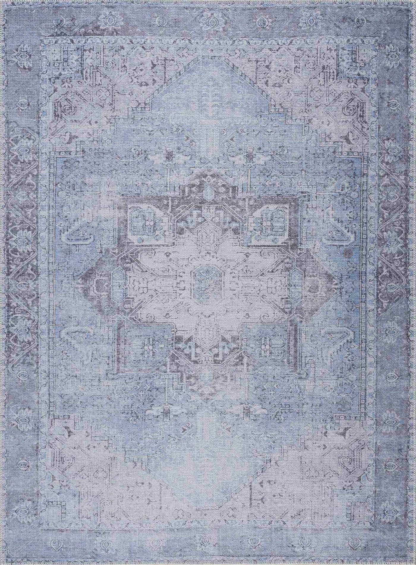 Ice Blue Flat Pile Washable Rug - Clearance by Boutique Rugs