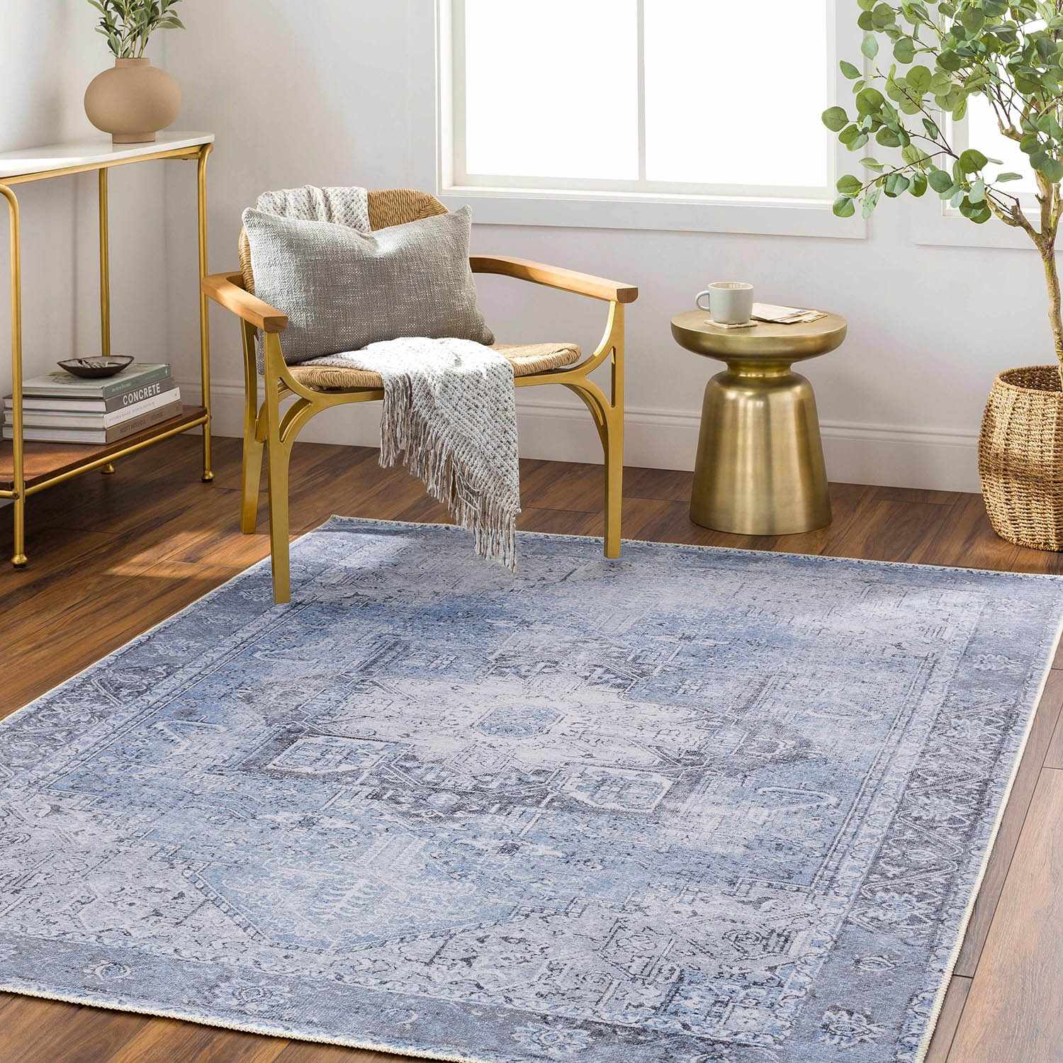 Ice Blue Flat Pile Washable Rug - Clearance by Boutique Rugs