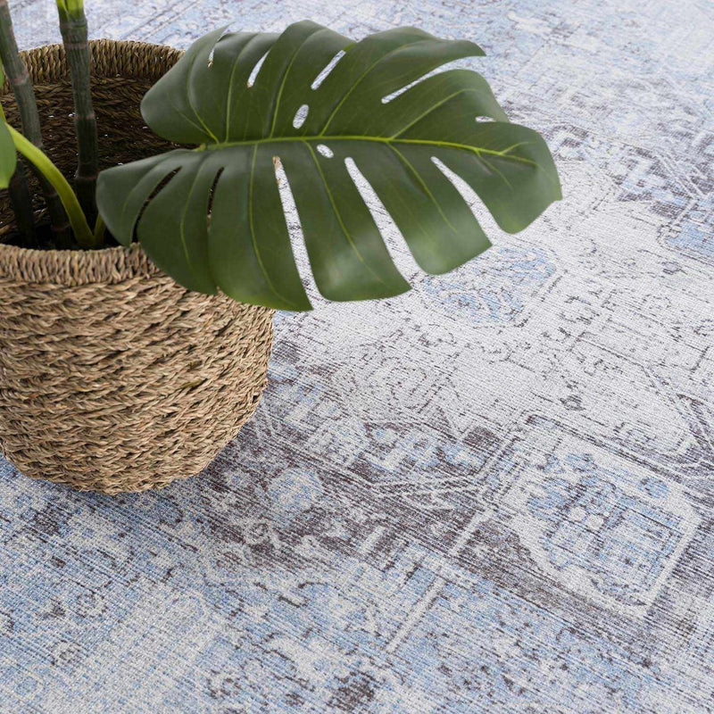 Ice Blue Flat Pile Washable Rug - Clearance by Boutique Rugs