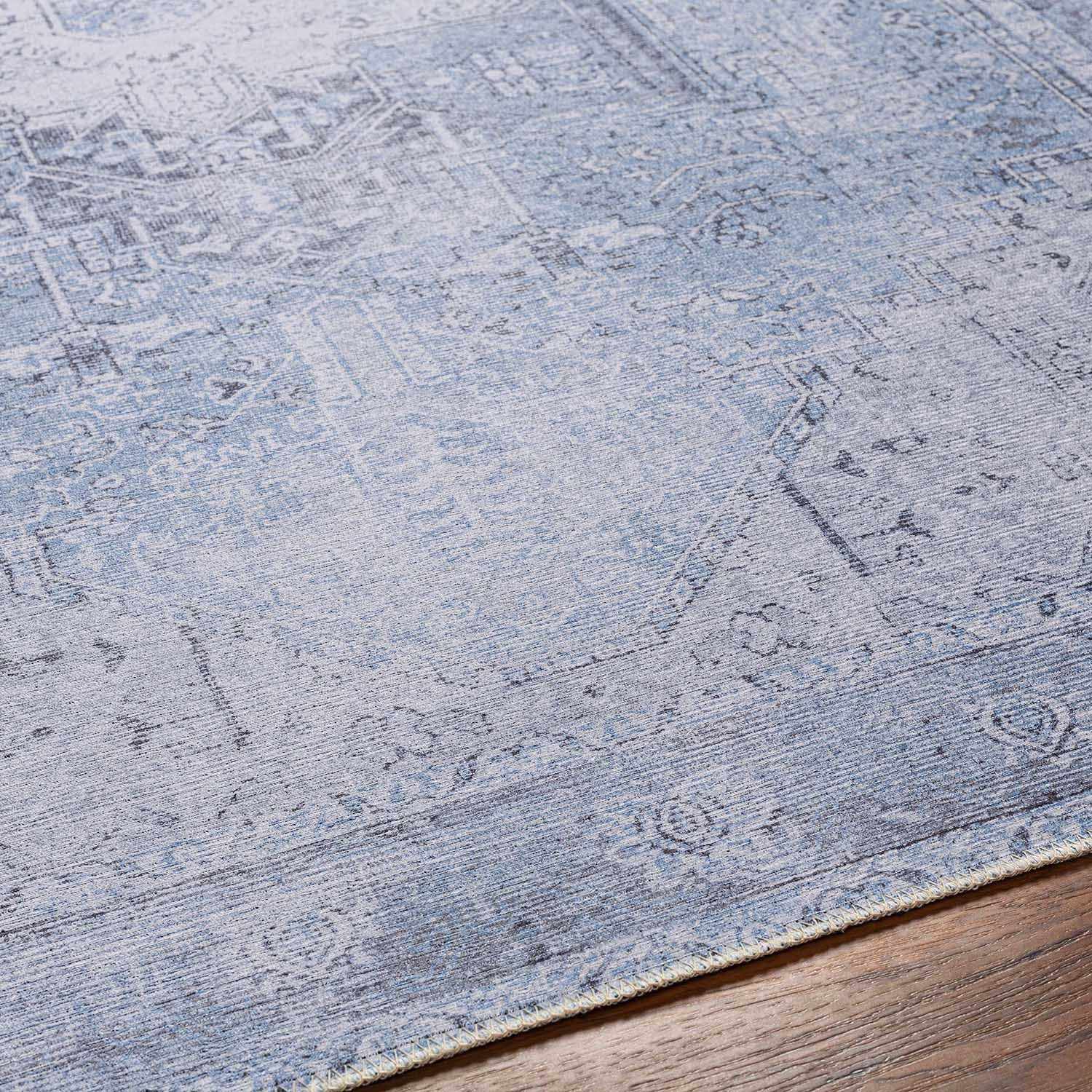 Ice Blue Flat Pile Washable Rug - Clearance by Boutique Rugs