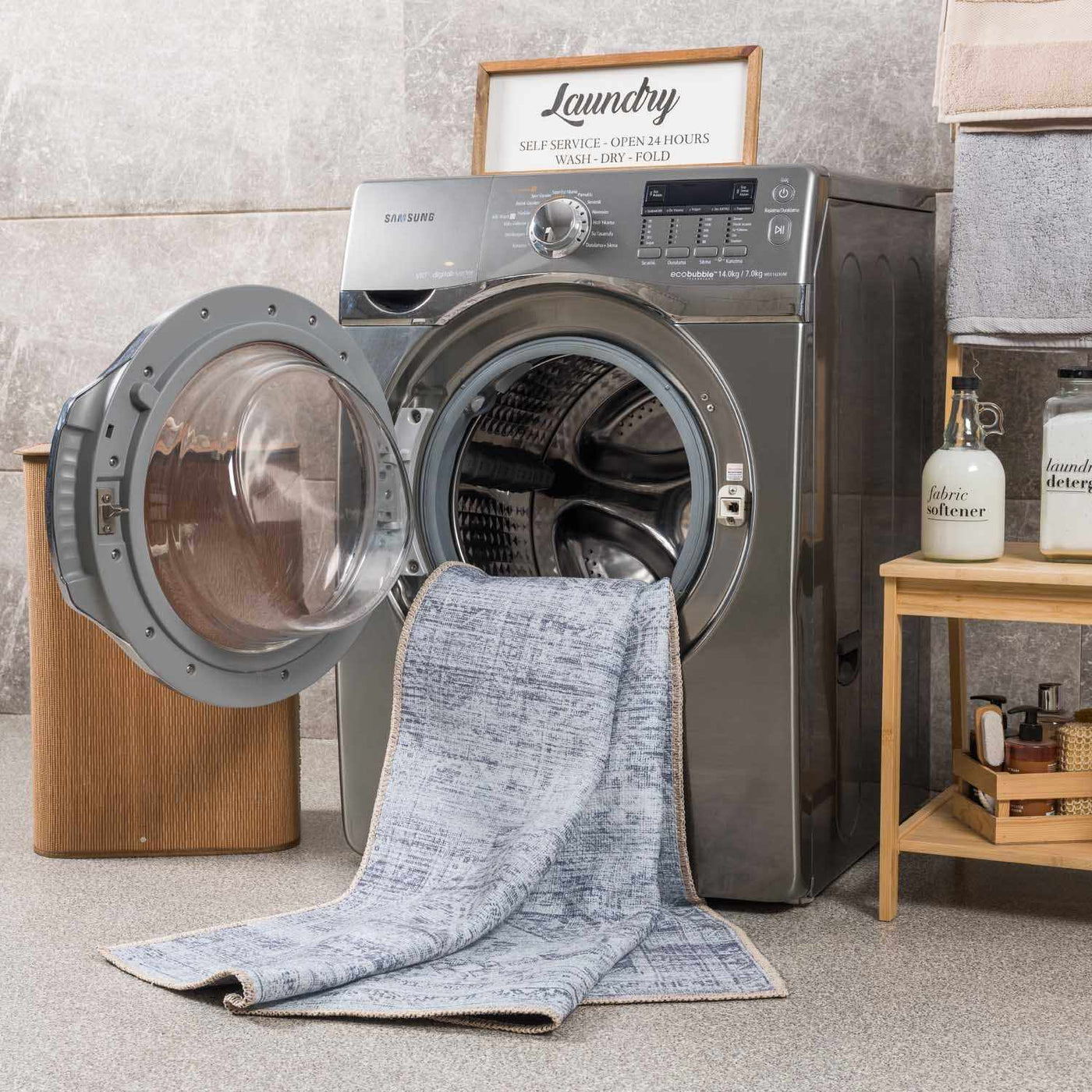 Barny Gray Blue Washable Rug - Clearance by Boutique Rugs