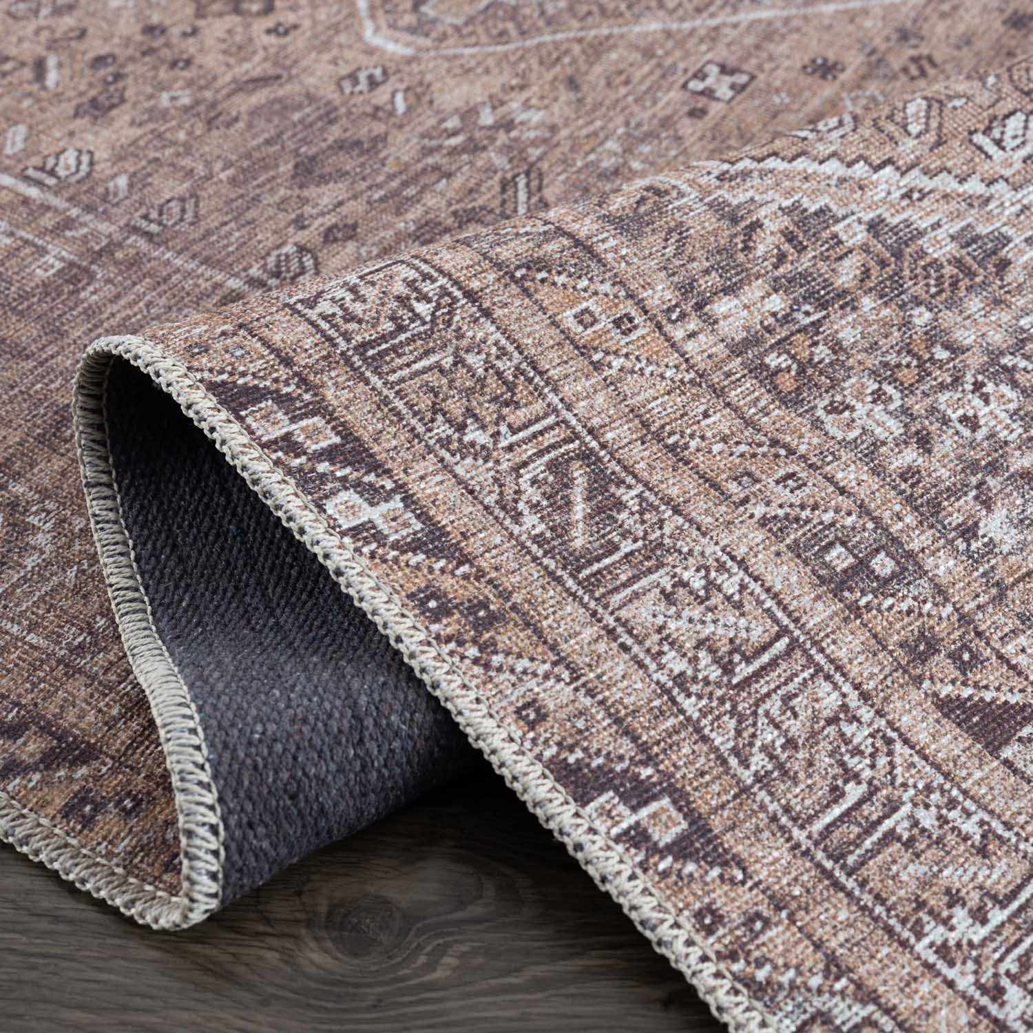 Barny Brown Flat Pile Washable Rug - Clearance by Boutique Rugs