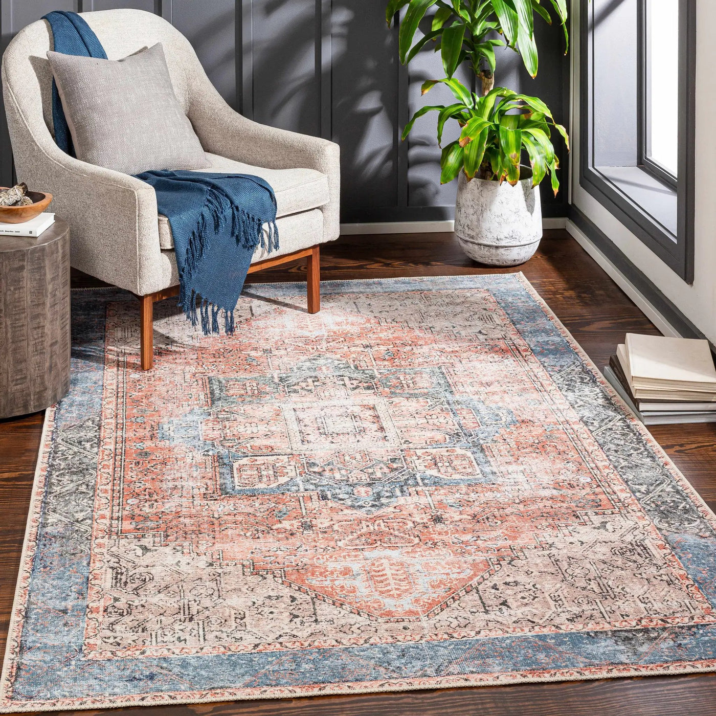 Rosman Distressed Washable Rug by Hauteloom
