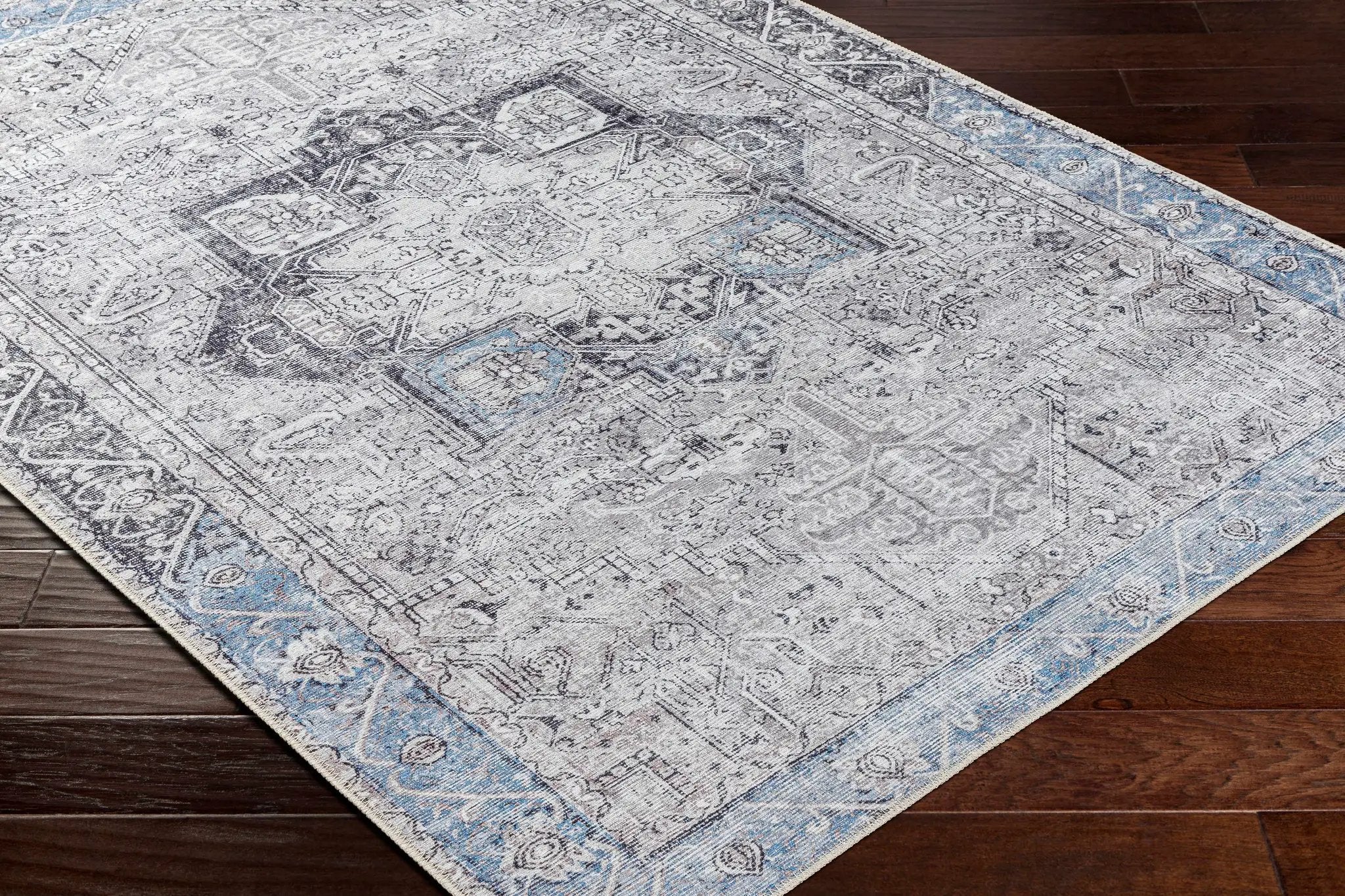 Rosman Blue&Beige Washable Area Rug by Hauteloom