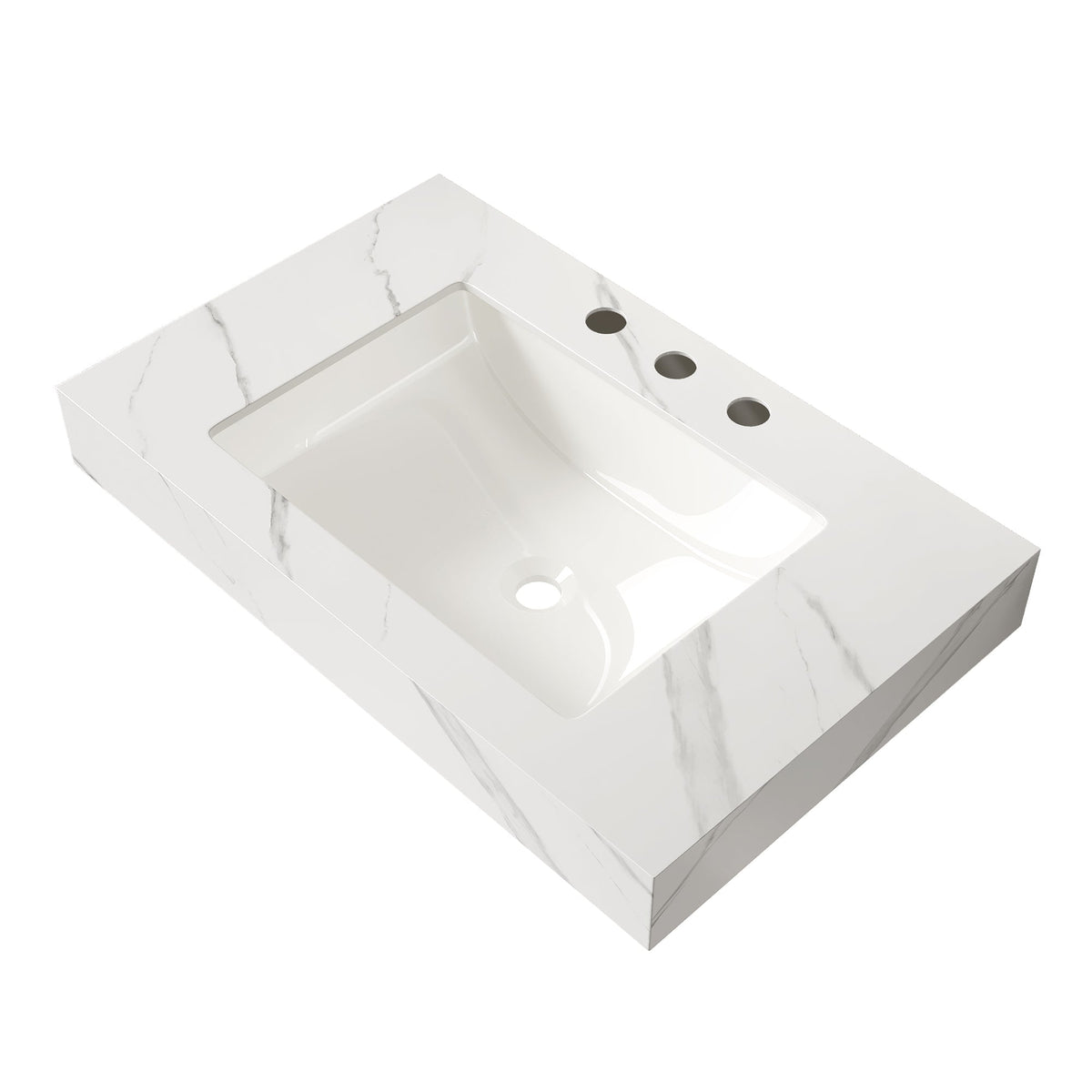 30" Carrara White Sintered Stone Vanity Top with Undermount Ceramic Basin