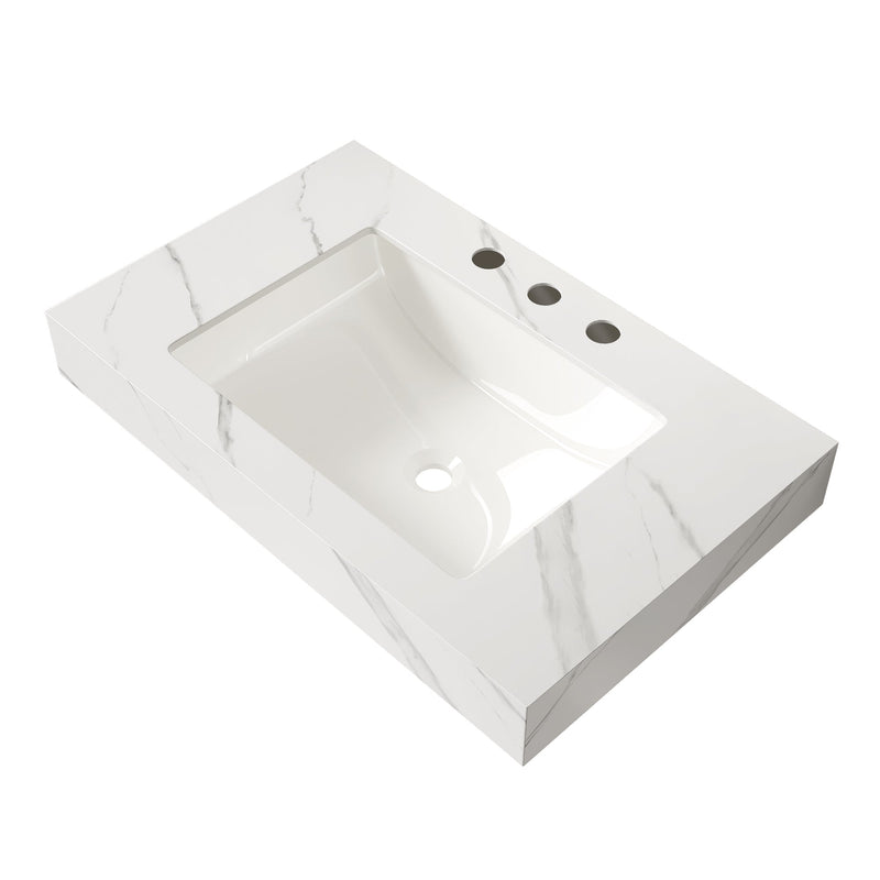 30" Carrara White Sintered Stone Vanity Top with Undermount Ceramic Basin