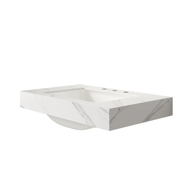 30" Carrara White Sintered Stone Vanity Top with Undermount Ceramic Basin, photo 2 of 5