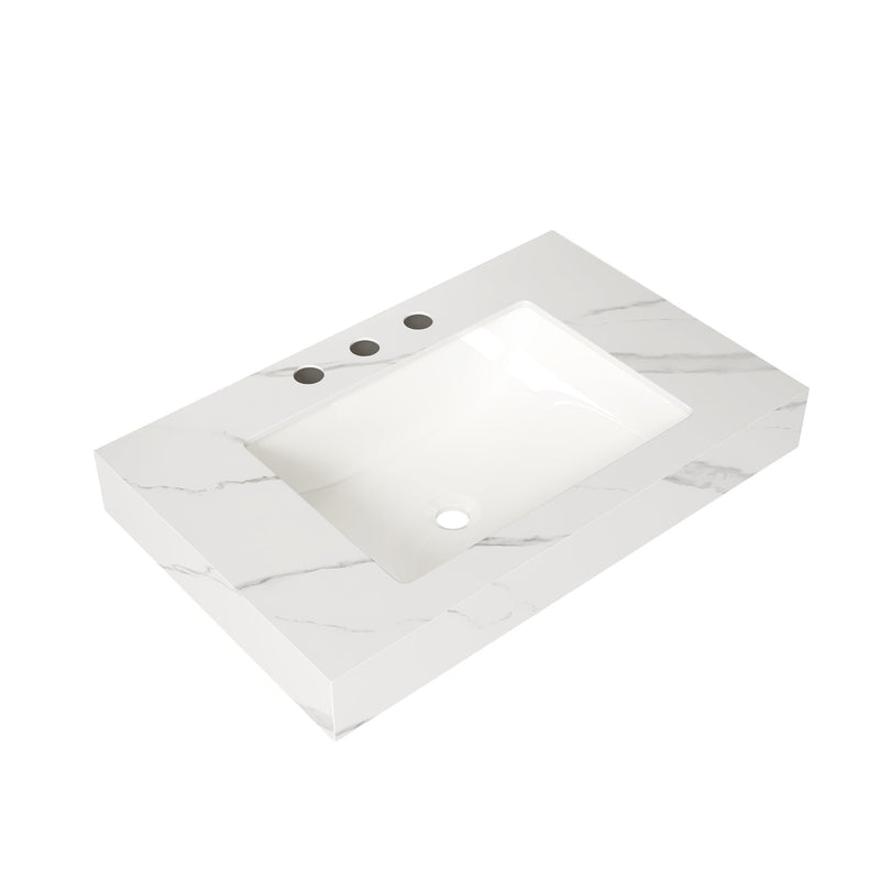 30" Carrara White Sintered Stone Vanity Top with Undermount Ceramic Basin, photo 3 of 5