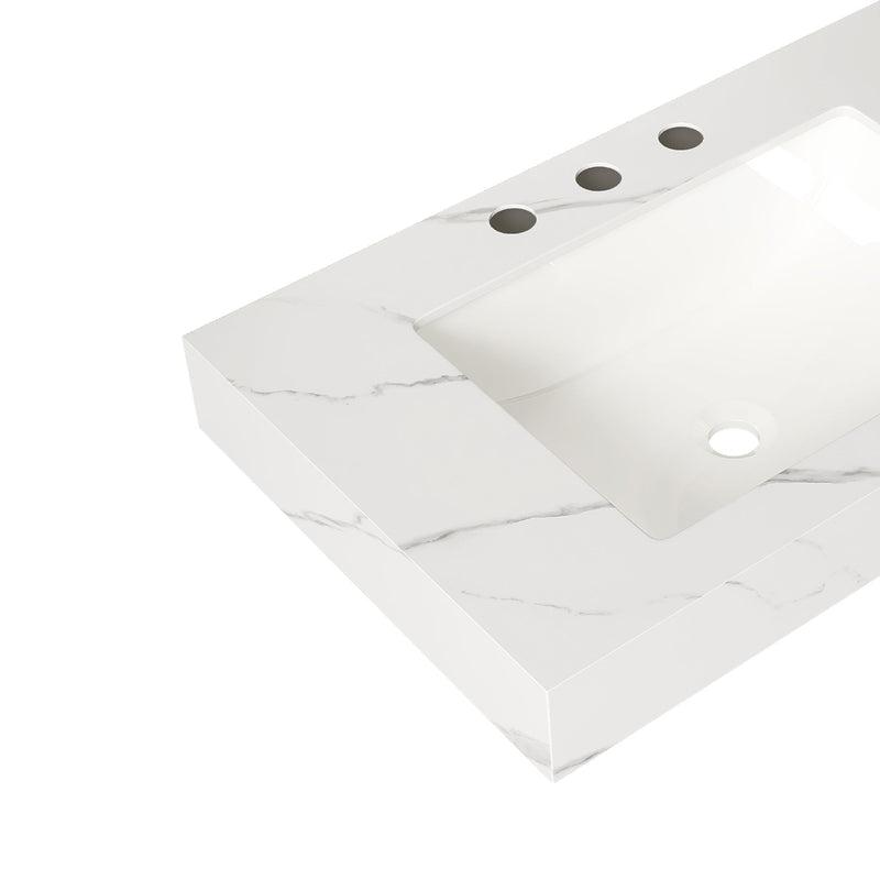 30" Carrara White Sintered Stone Vanity Top with Undermount Ceramic Basin, photo 4 of 5