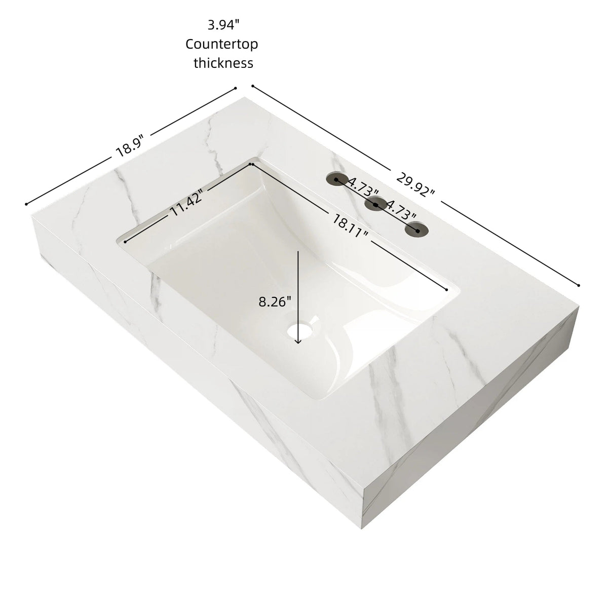 30" Carrara White Sintered Stone Vanity Top with Undermount Ceramic Basin, photo 5 of 5